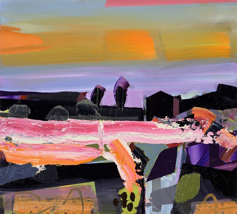 oil, landscape, buildings, wash, abstraction, Ontario, delicate detail, texture, clouds