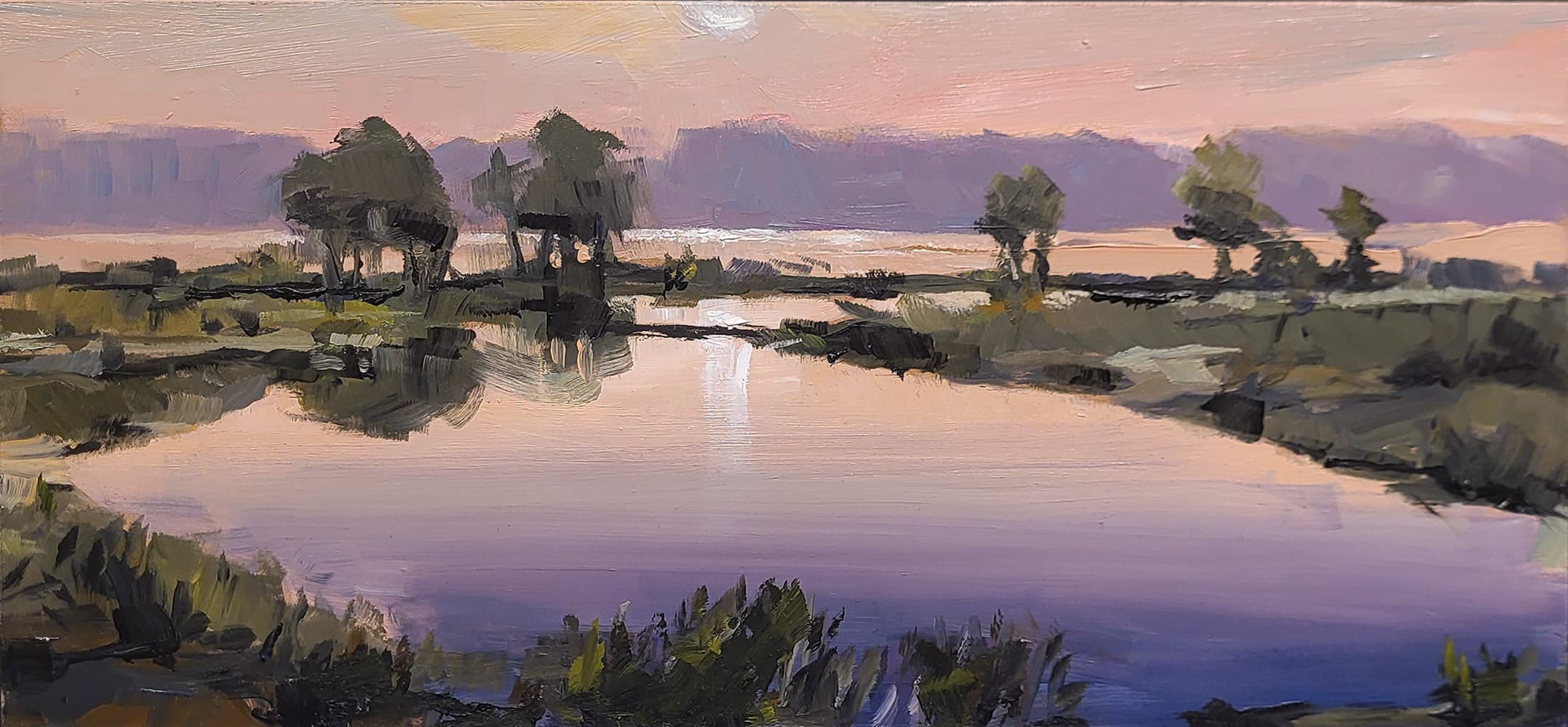 oil, landscape, stark, abstraction, Ontario, United Kingdom, bold, blue & purple skies, orange