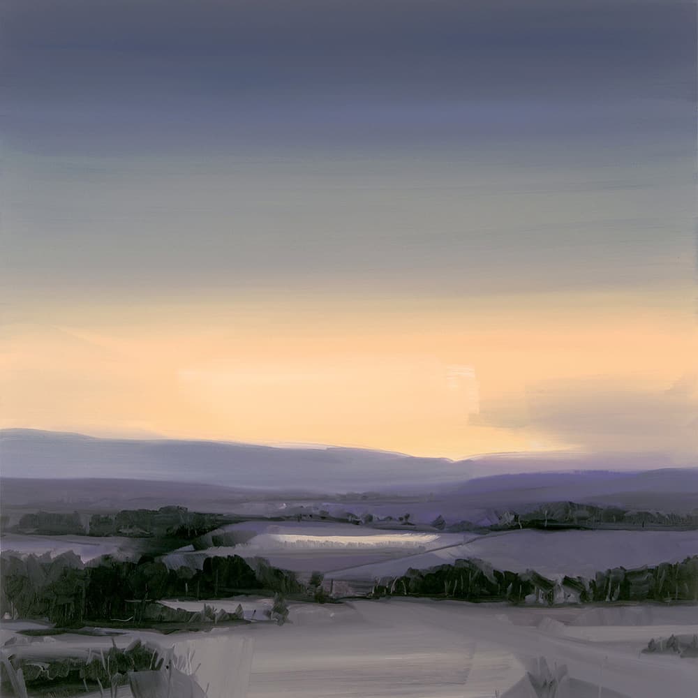 Landscape, moody, dusk, abstracted, Ontario artist, bold brush strokes