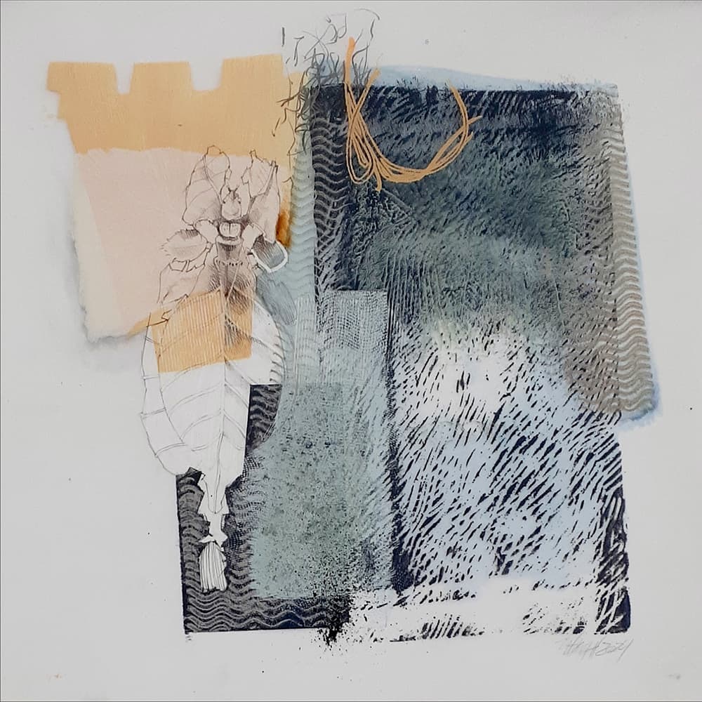 Abstract, Vancouver, Canadian art, contemporary, pastel, sumi ink, collage, turquoise, gold, gray, abstraction, change, influence,