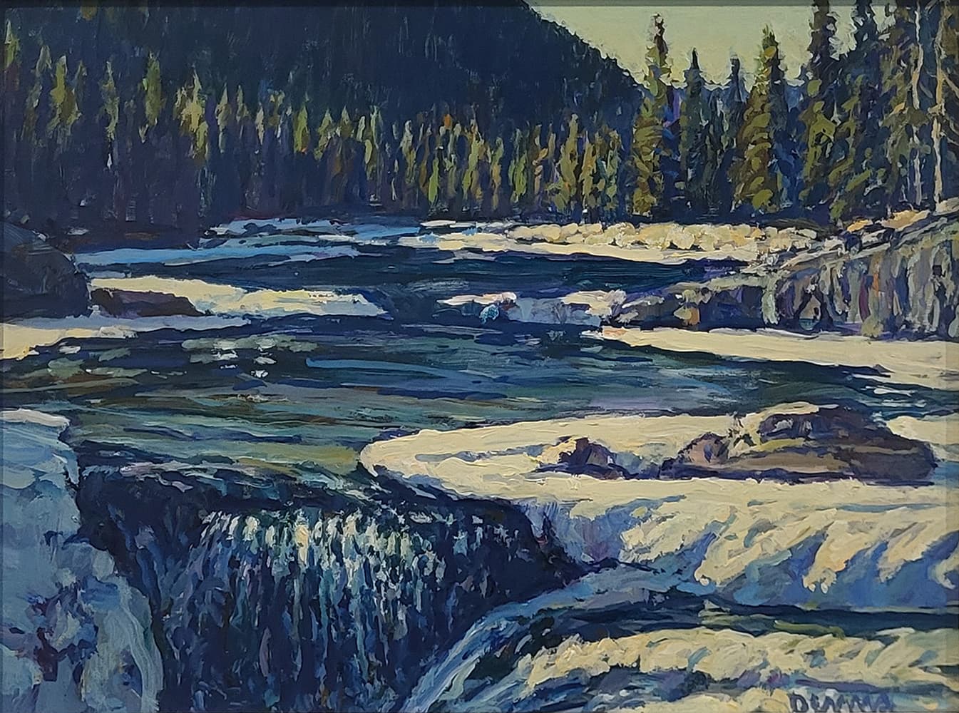 Alberta landscape, Group of Seven, Calgary artist, panorama, Kananaskis, mountains, fall, river, winter, winter light, highway view