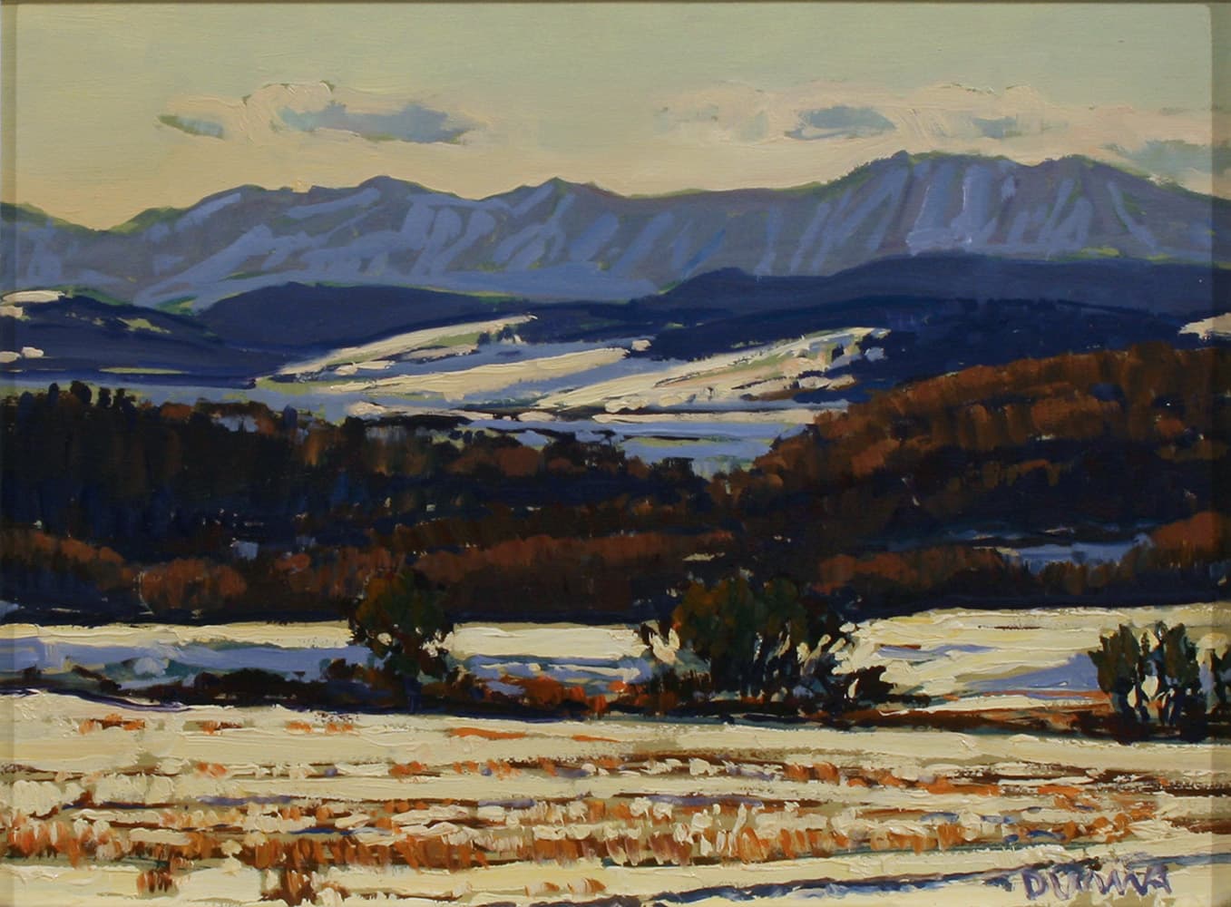 Alberta landscape, Group of Seven, Calgary artist, panorama, Kananaskis, mountains, fall, river, winter, winter light, highway view