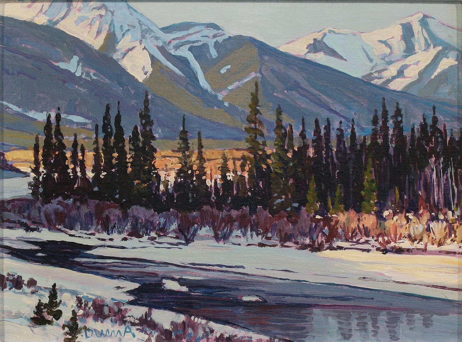 landscape, Alberta winter, mountain, sky, Calgary artist, stream