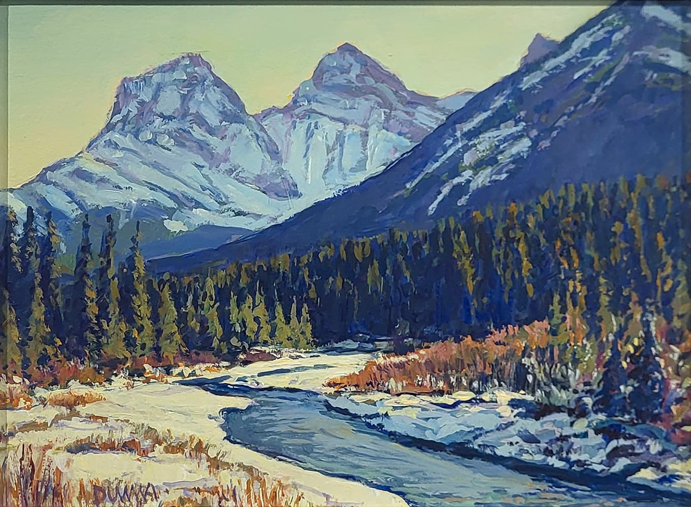 Alberta landscape, Group of Seven, Calgary artist, panorama, Kananaskis, mountains, fall, river, winter, winter light, highway view