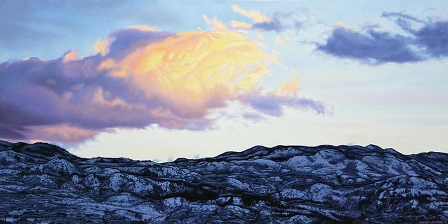 Kelowna, realism, Calgary, artist residency, winter scene, light, landscape, cloudy, panorama, sunset, backlight