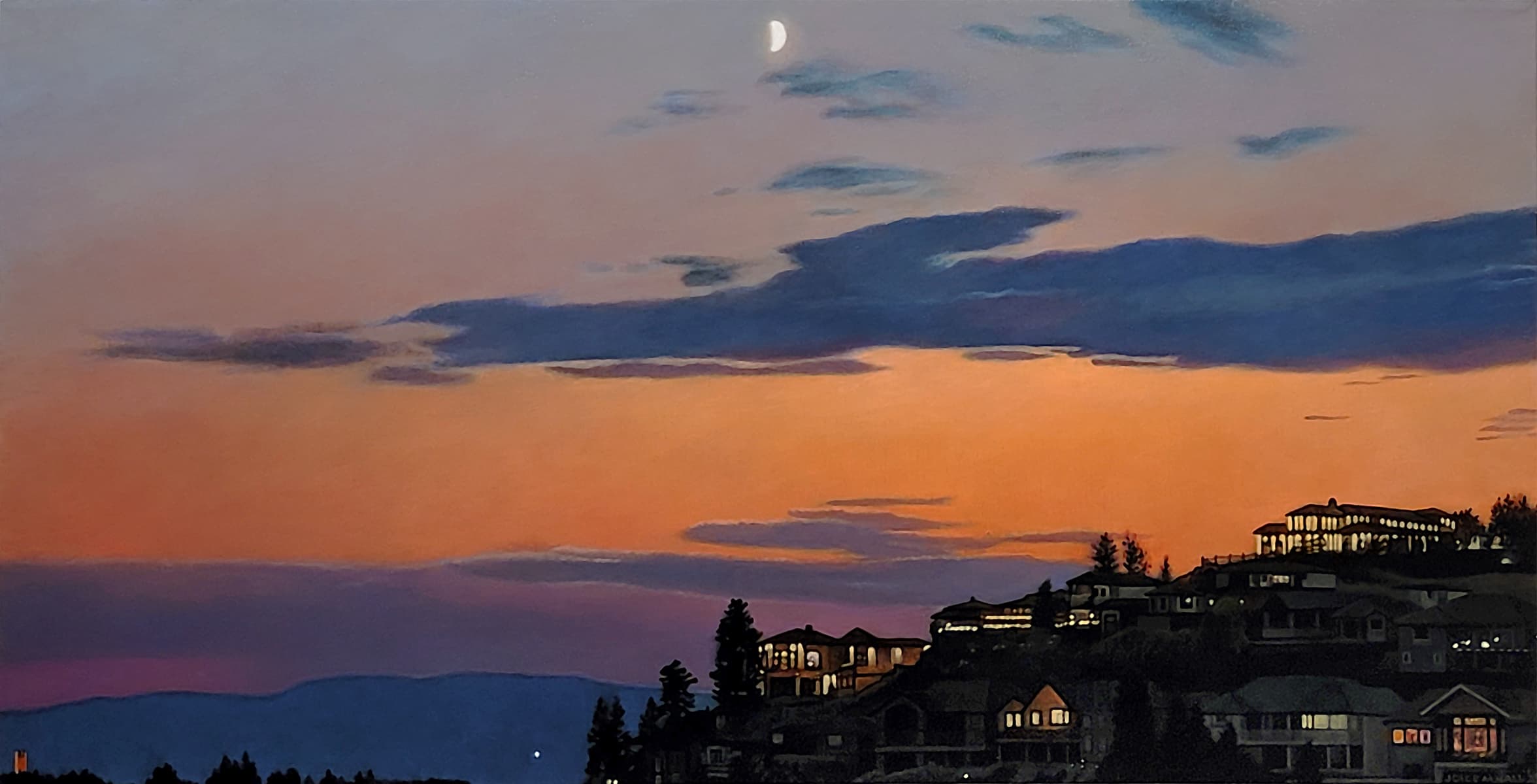 Nocturne, moon, full, dark lighting, Kelowna, cloudy, aurora