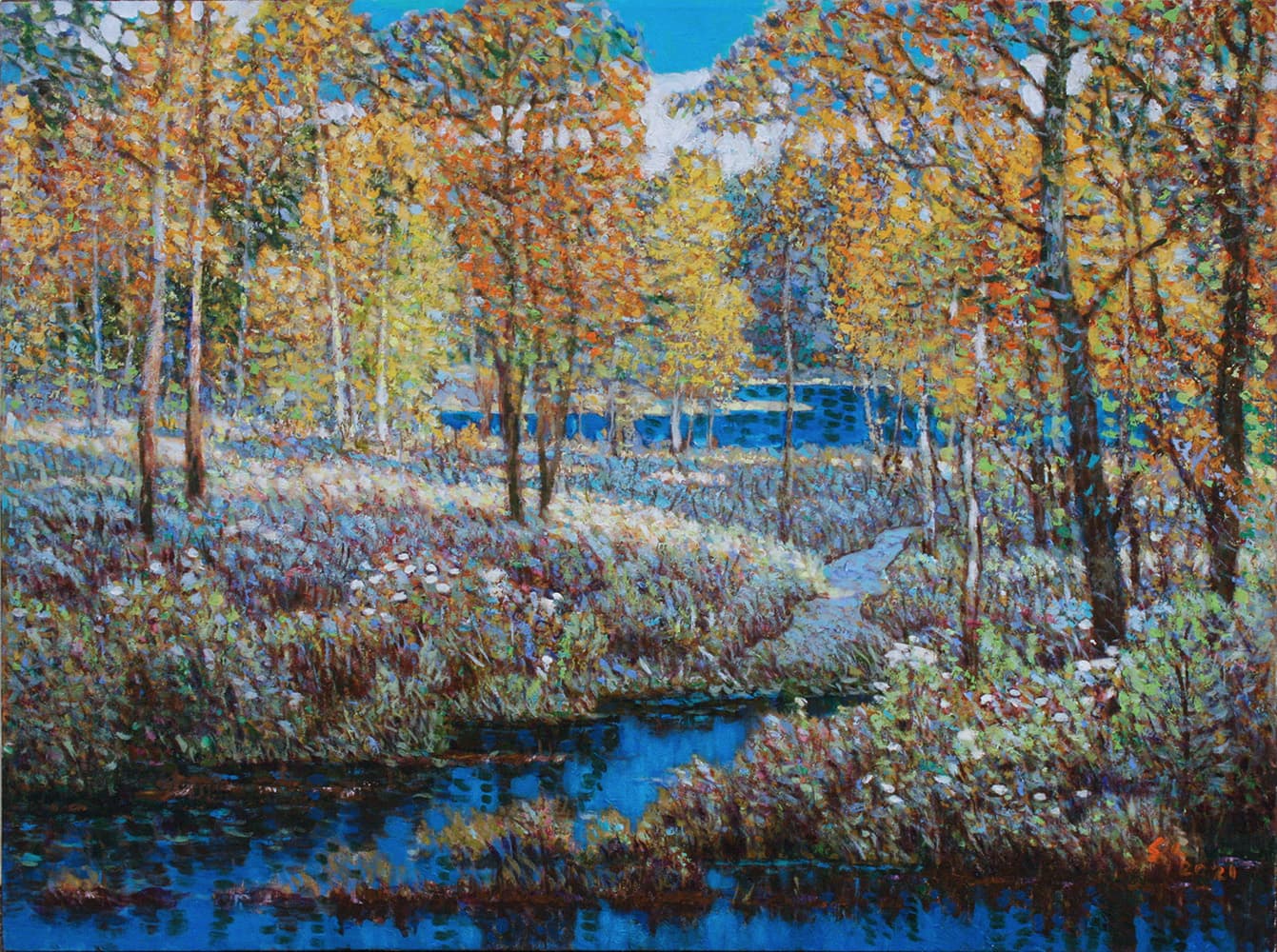 Ontario, Impressionism, Szechuan, landscape, vivid, marsh, birch