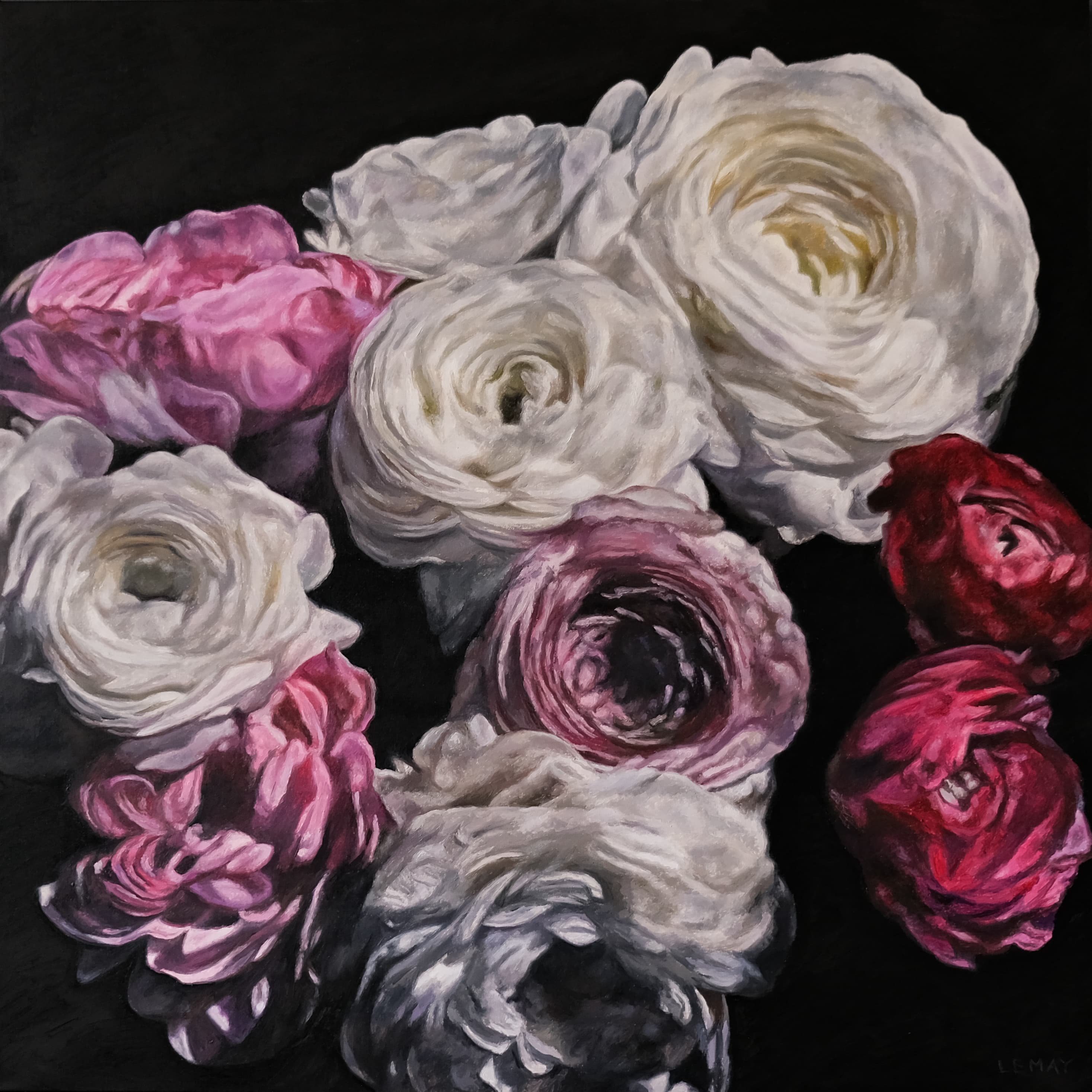 flowers, peonies, Rembrandt, oil paintings, Roses, realism