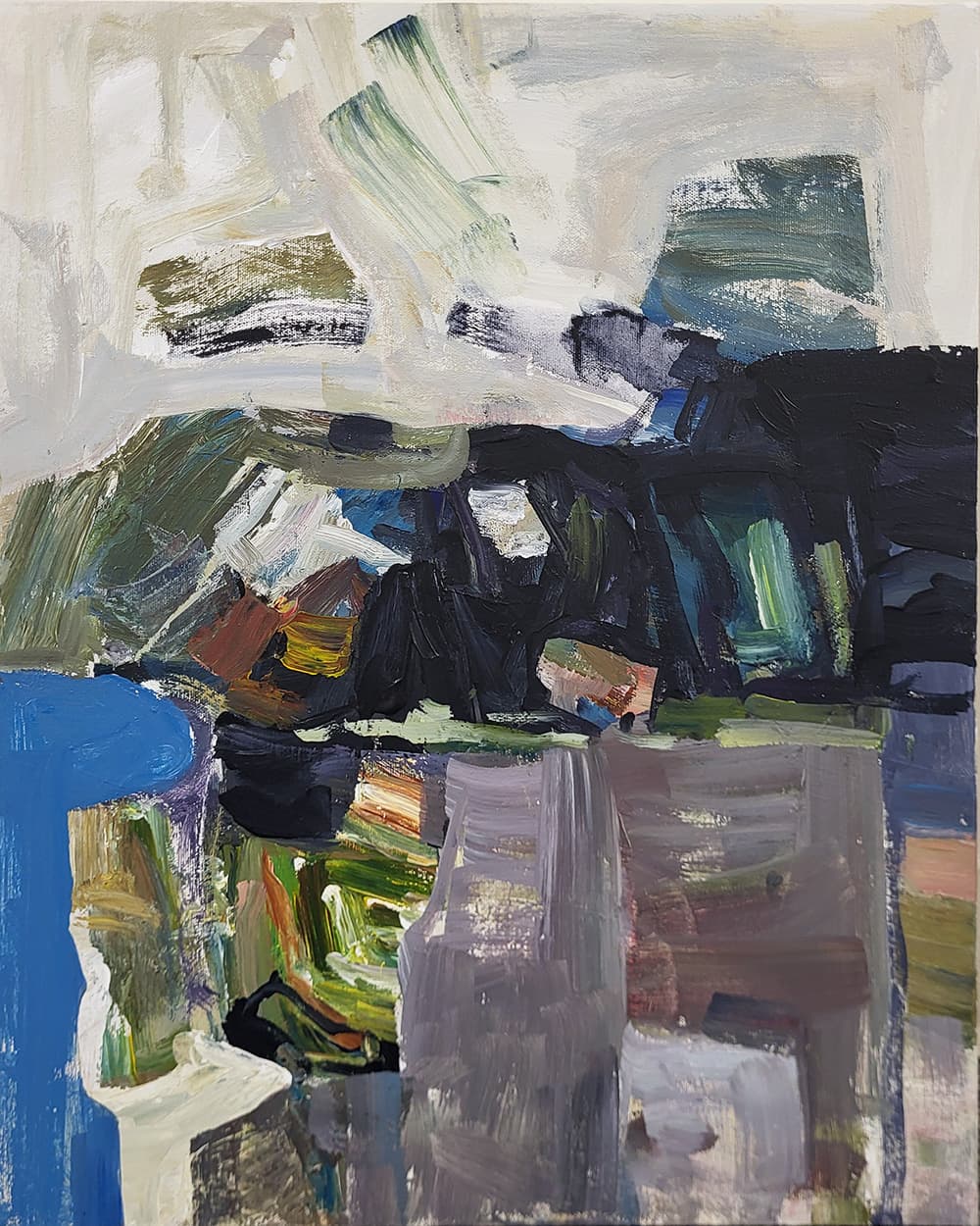 Vancouver, BC, Diebenkorn, oil, painterly, sand, beach, ocean, tidal, street lamp