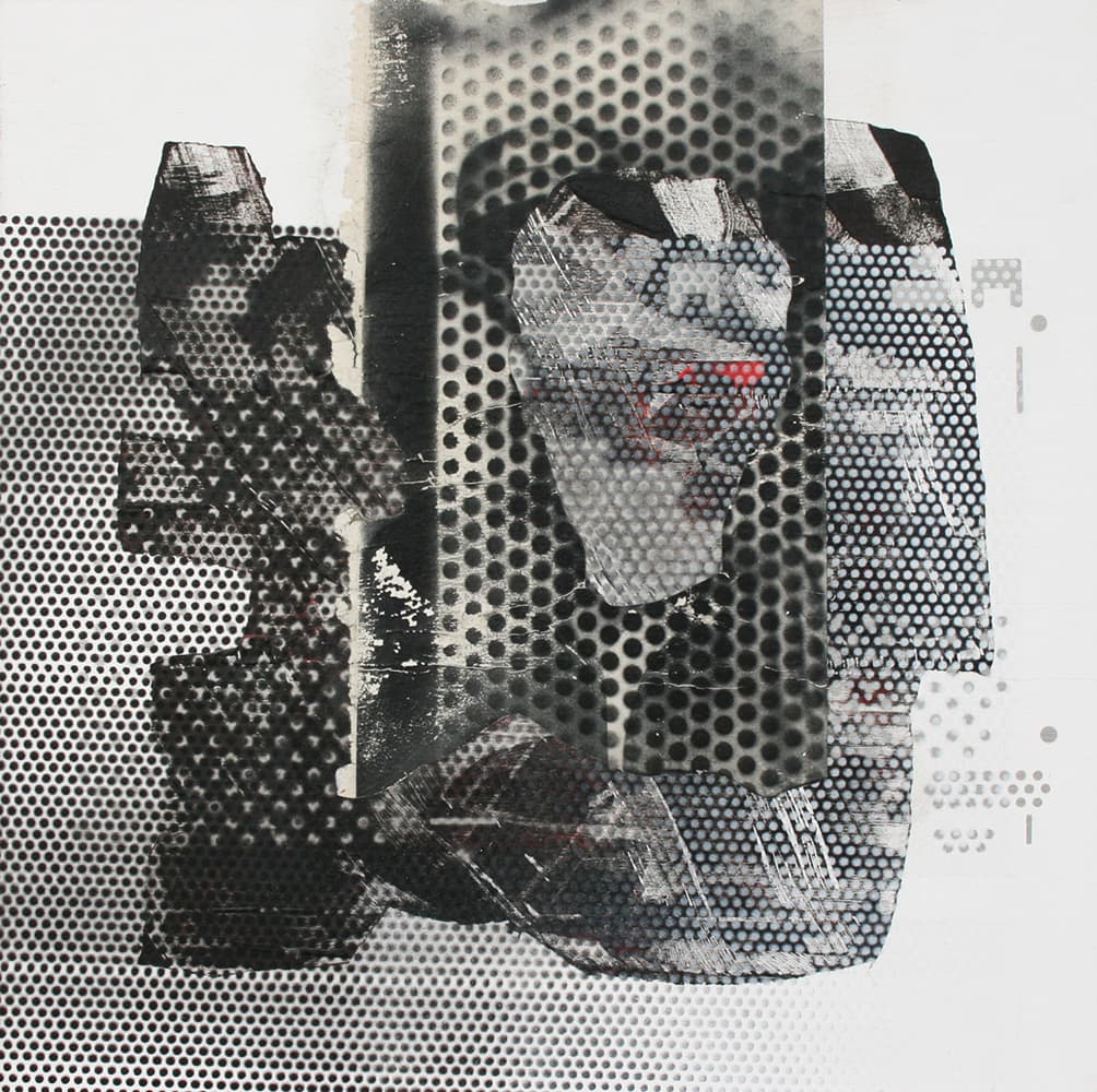 abstraction, layers, black and white, forms, dark, Riopelle, collage, movement, Mylar, translucent, Canadian, screen, depth