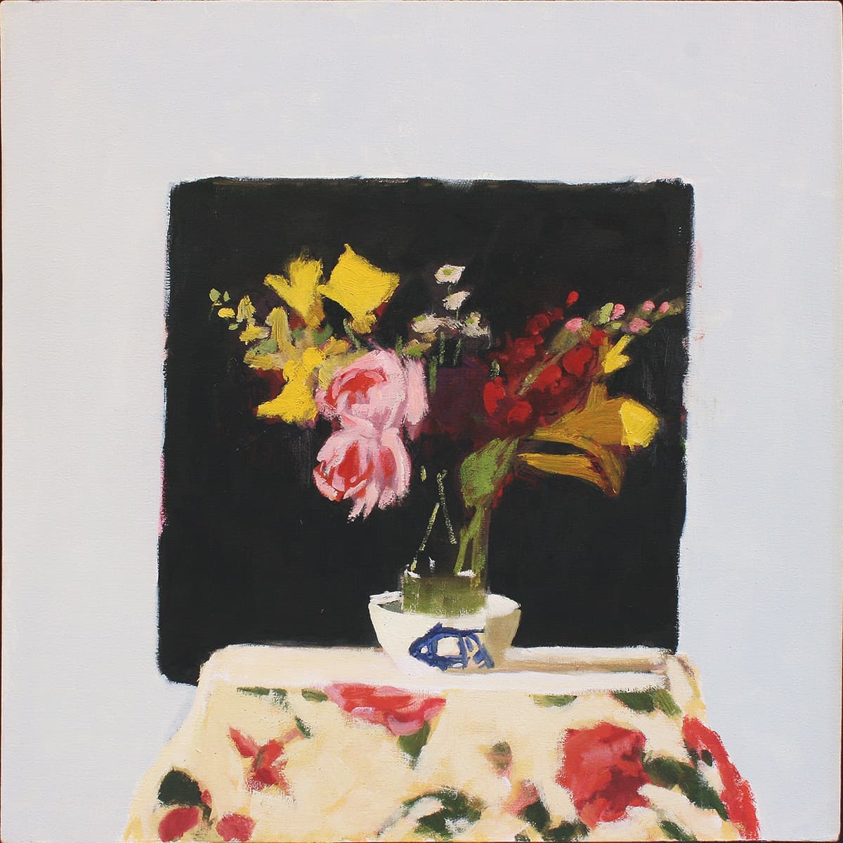 bouquet, flowers, plein-air, in situ, silver, container, still life, sunflowers, small, cluster four