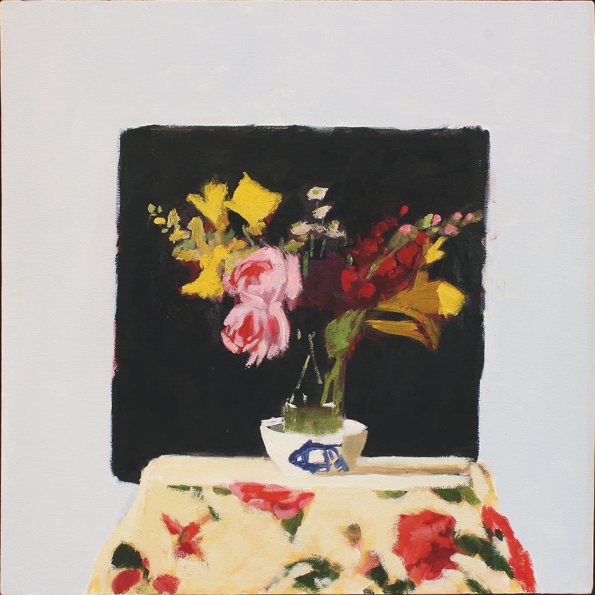 bouquet, flowers, plein-air, in situ, silver, container, still life, sunflowers, small, cluster four