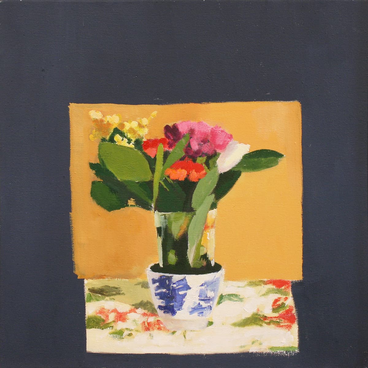bouquet, flowers, plein-air, in situ, silver, container, still life, sunflowers, small, cluster four