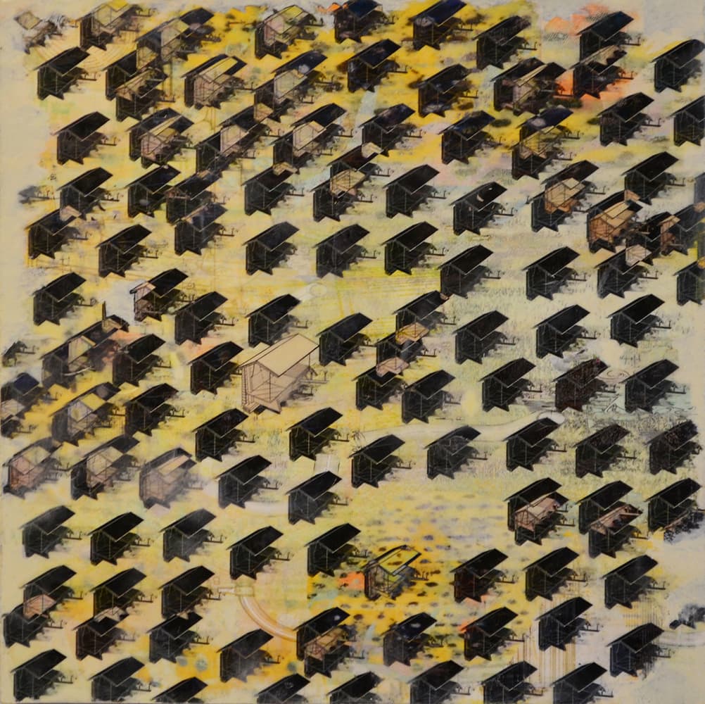 houses, folklore, mixed media, Edmonton, pastel, ants, aerial