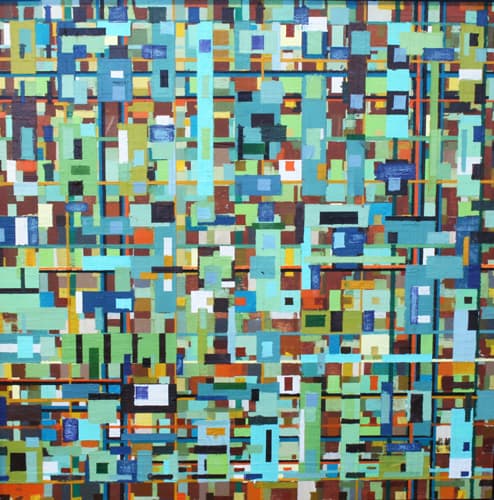 computer board, hard-edge, abstract, turquoise