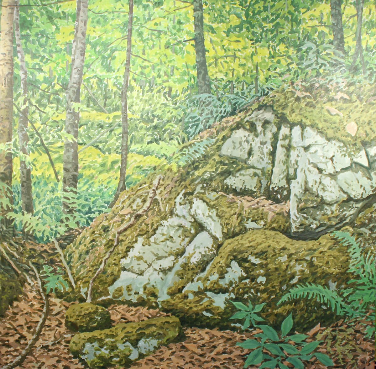 forest, moss, impressionism, print, green, hillside, flora, lichen