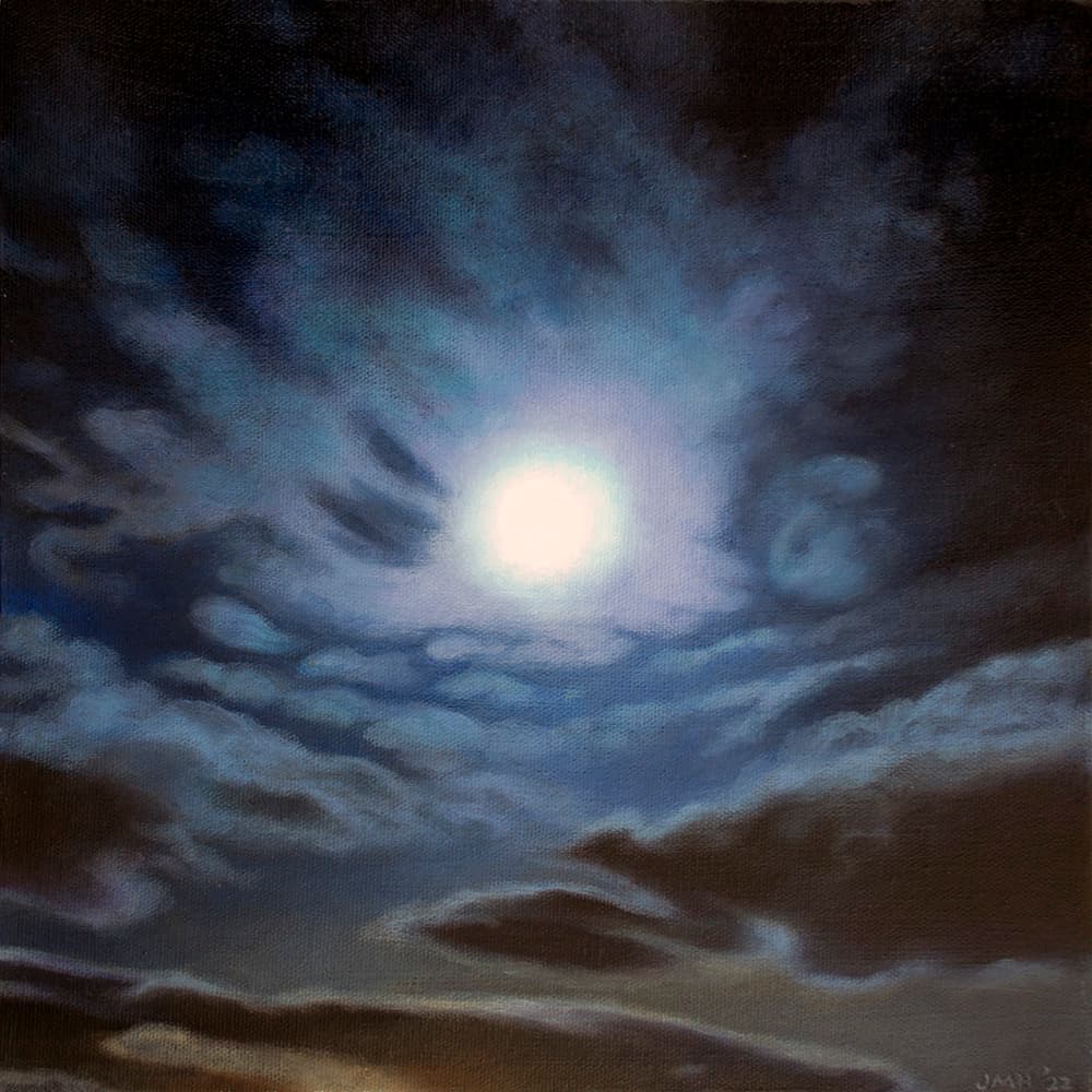 Nocturne, moon, full, dark lighting, Kelowna, cloudy, aurora