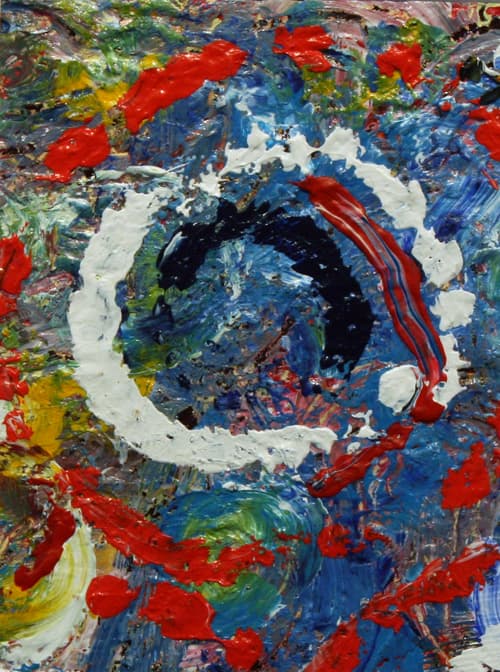 3-D, Mondrian, collage, red, orange, building blocks, sticks, mini, blue & red, abstract