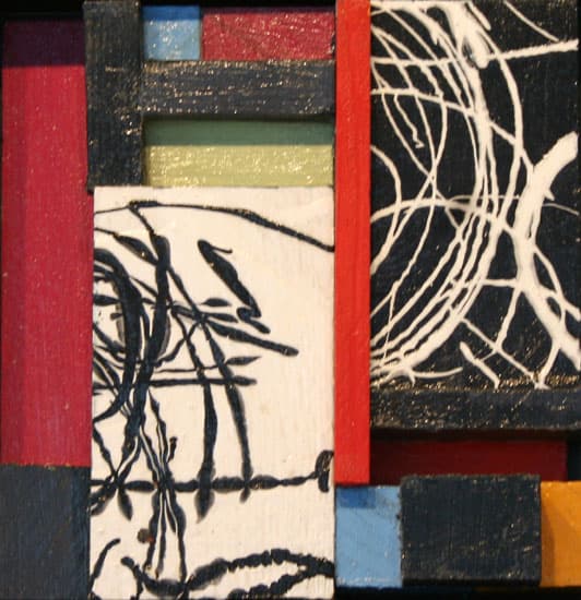 miniature, mixed media, 3-d, Mondrian, collage, red