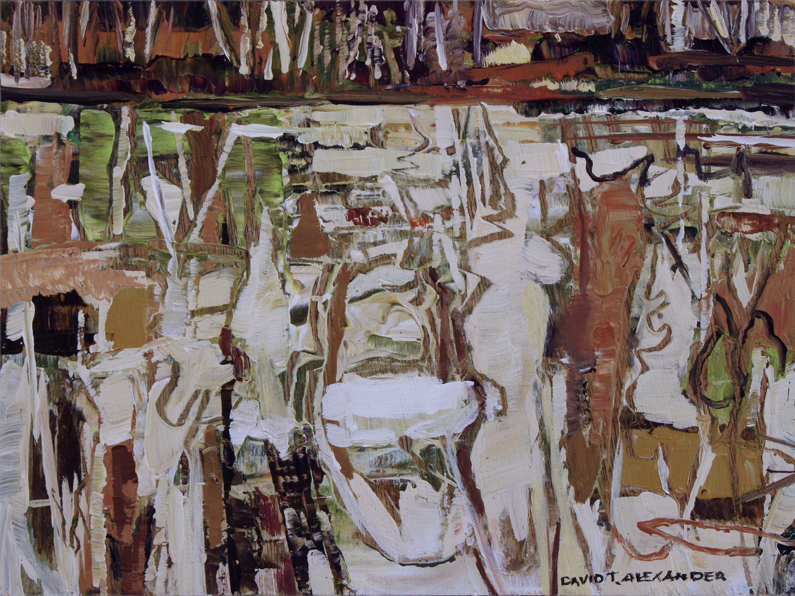 British Columbia, Saskatchewan, mountains, yellow, strata, green, impressionism, moody, refraction, green, shore