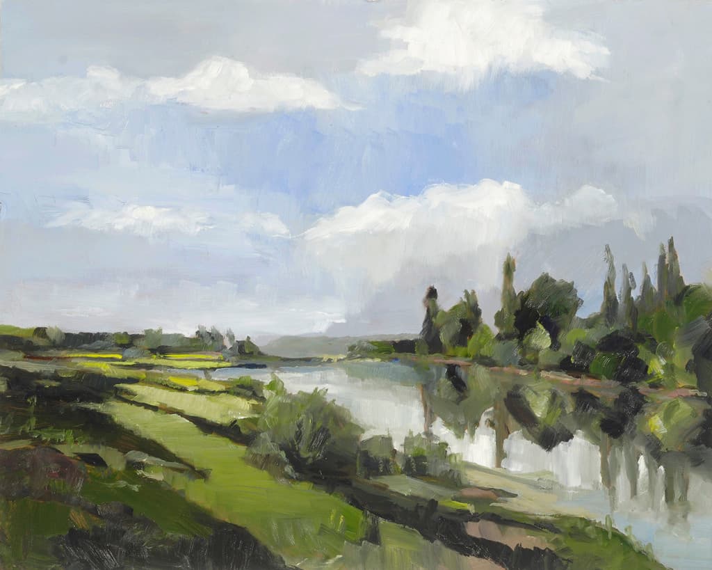 Landscape, abstracted, Ontario artist, Dyke, reflections