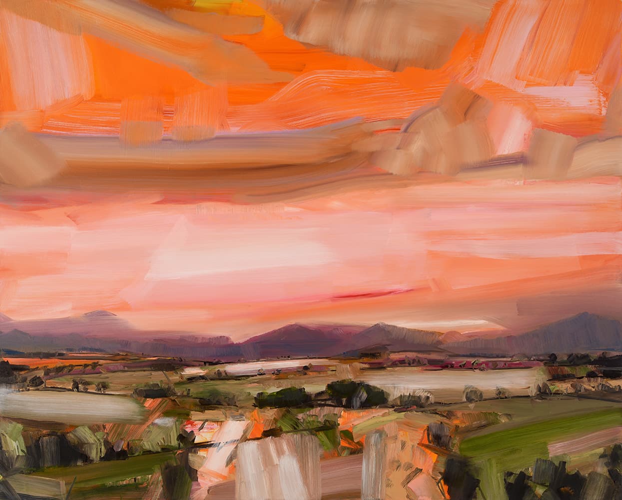 orange, illuminate, fiery, dramatic, landscape, painterly, bold