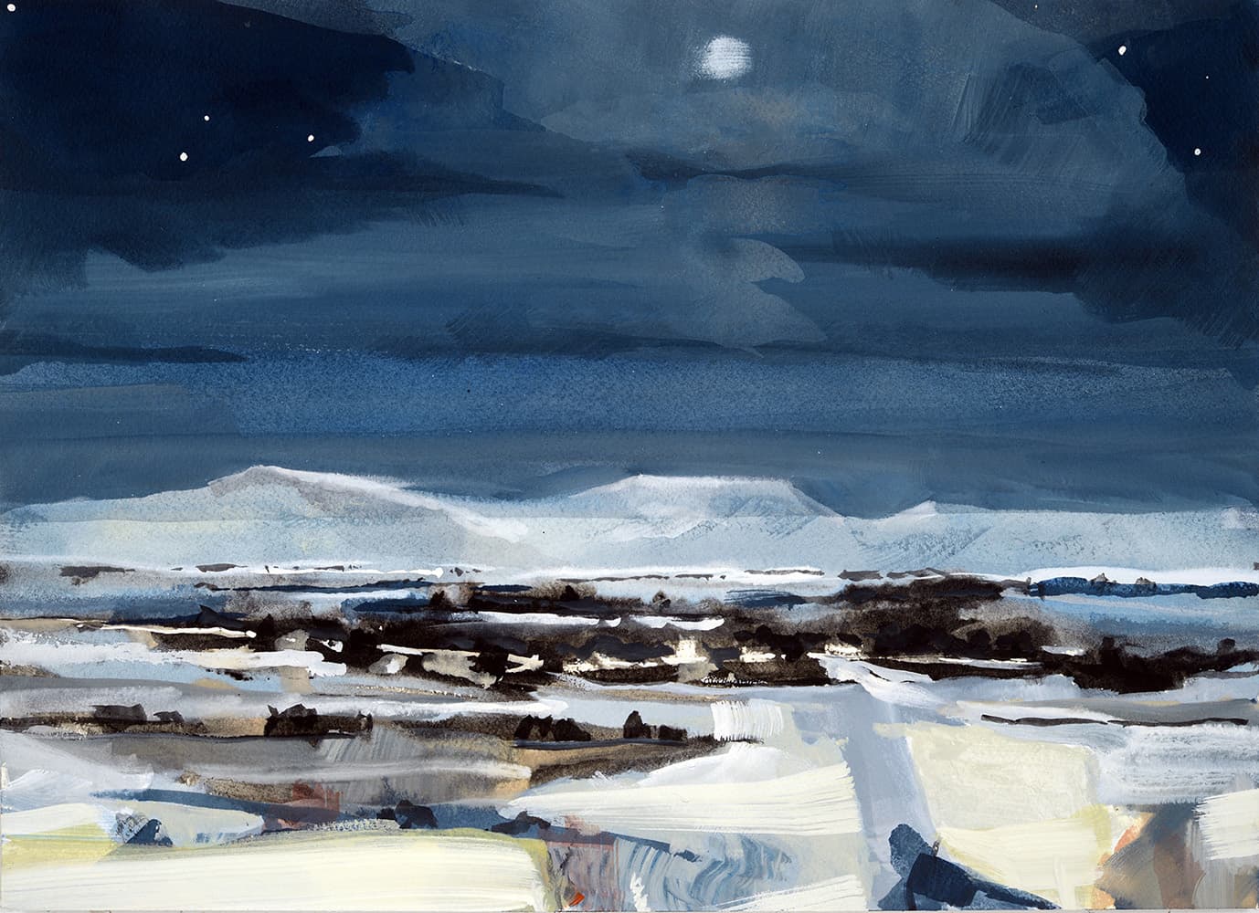 watercolor, landscape, buildings, wash, abstraction, Ontario, mountains, moon