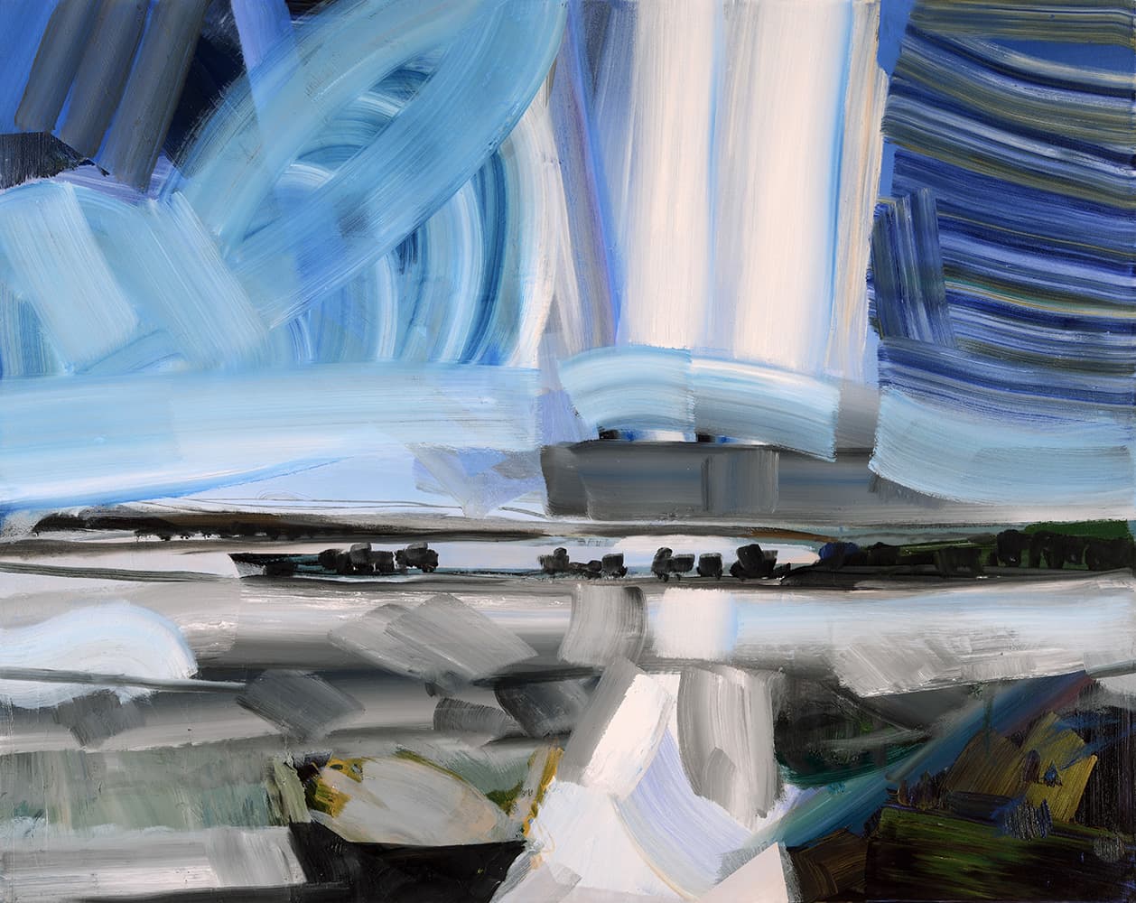 oil, landscape, stark, abstraction, Ontario, United Kingdom, bold, blue & purple skies, bold