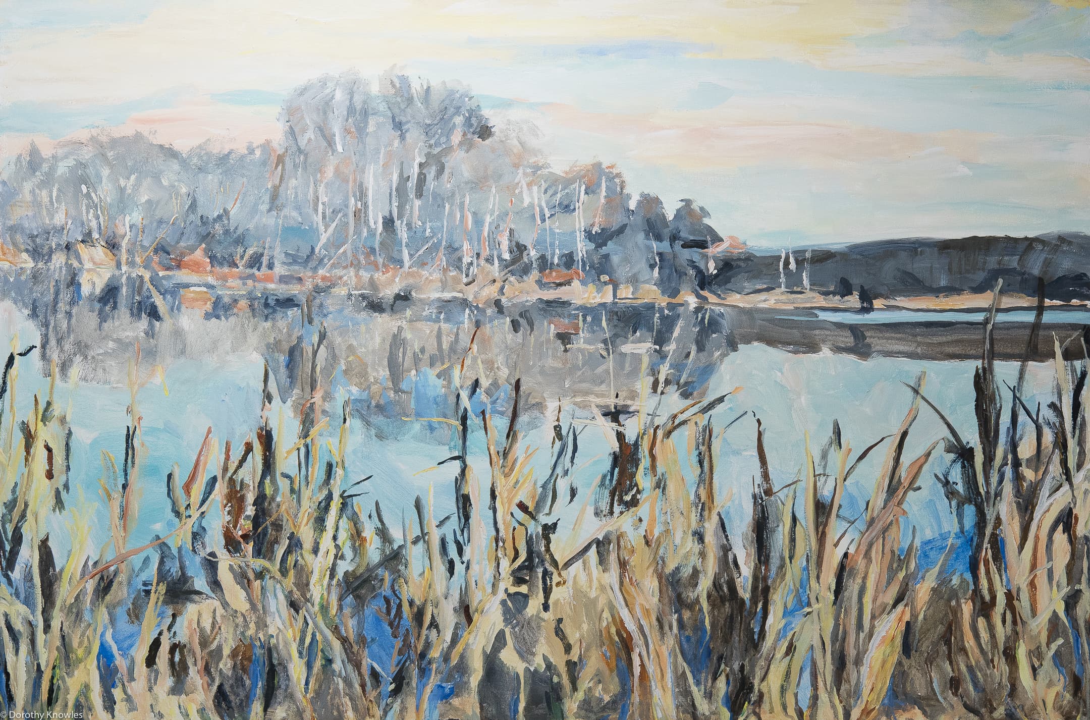 Emma Lake, Saskatoon, Saskatchewan, river, slew, clouds, impressionism, bull rush