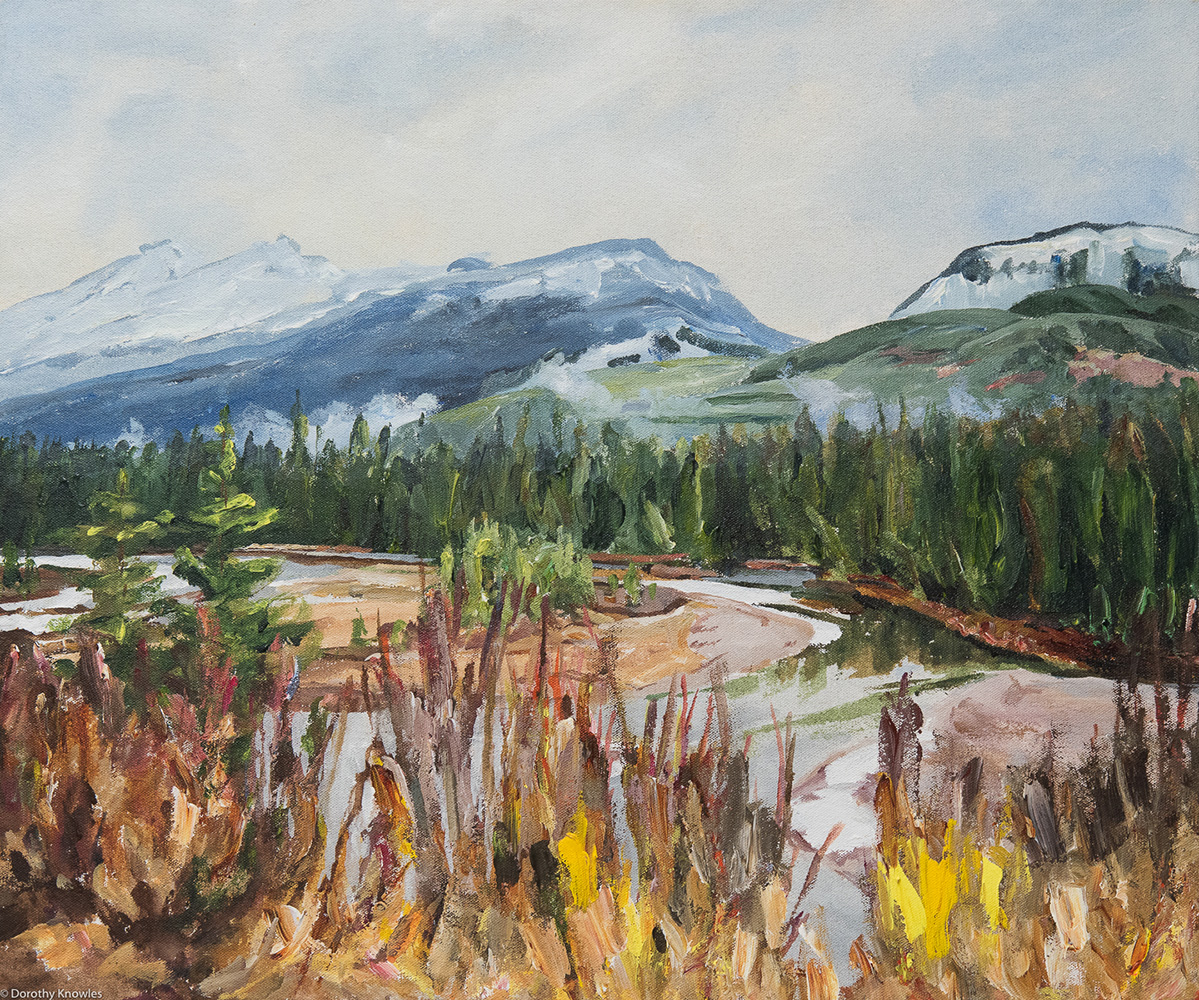 Emma Lake, Saskatoon, Saskatchewan, misty, impressionism, mountains