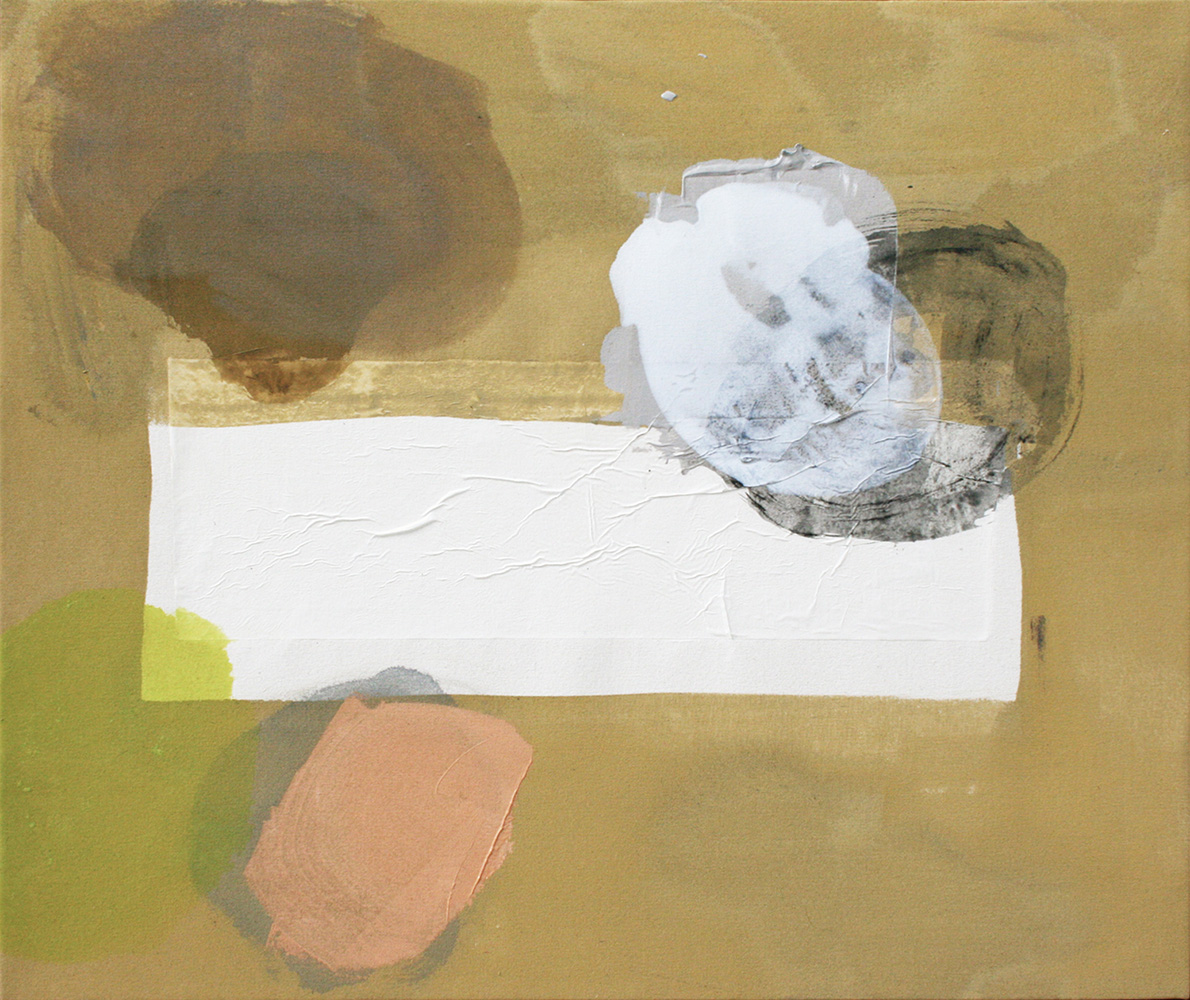 vertical, olive, abstract, floating, mustard yellow blobs, flesh