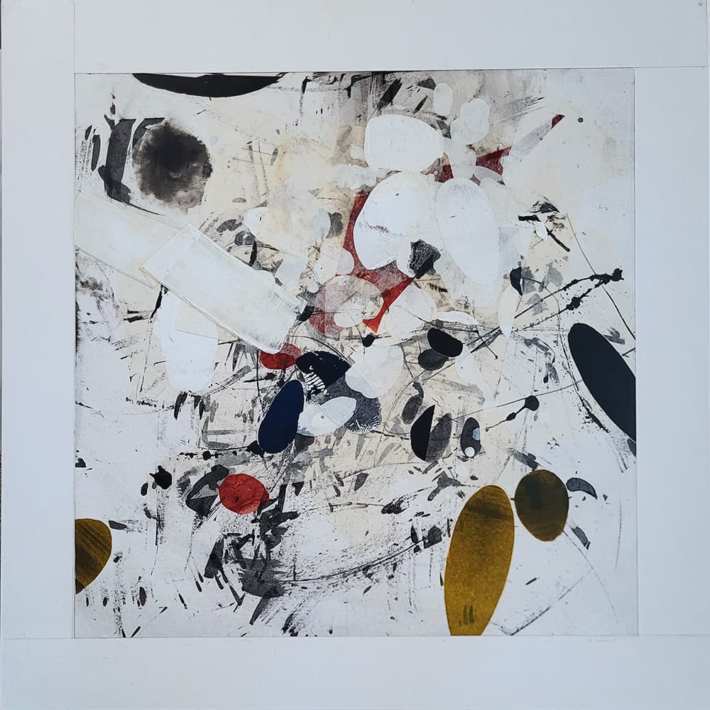 Abstraction, yellow, blue, collage, tones, olive green, form, lines