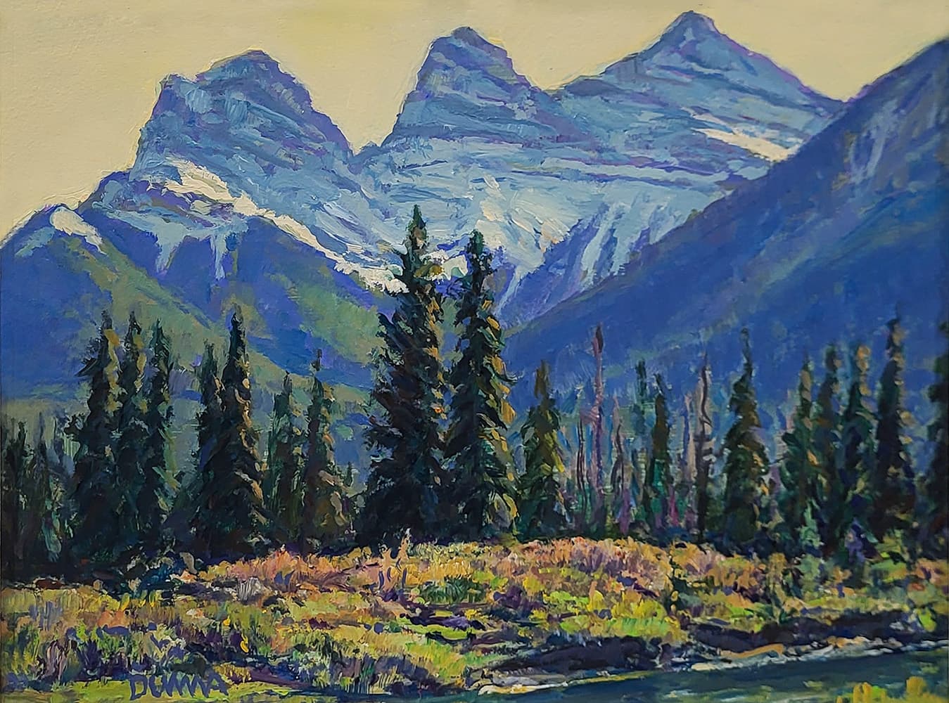 Alberta landscape, Group of Seven, Calgary artist, panorama, Kananaskis, mountains, fall, river, winter, winter light, highway view