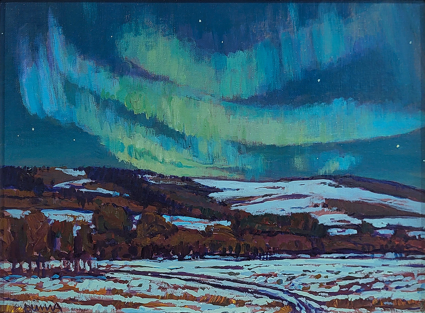 Alberta landscape, Group of Seven, Calgary artist, panorama, Kananaskis, mountains, fall, river, winter, winter light, highway view