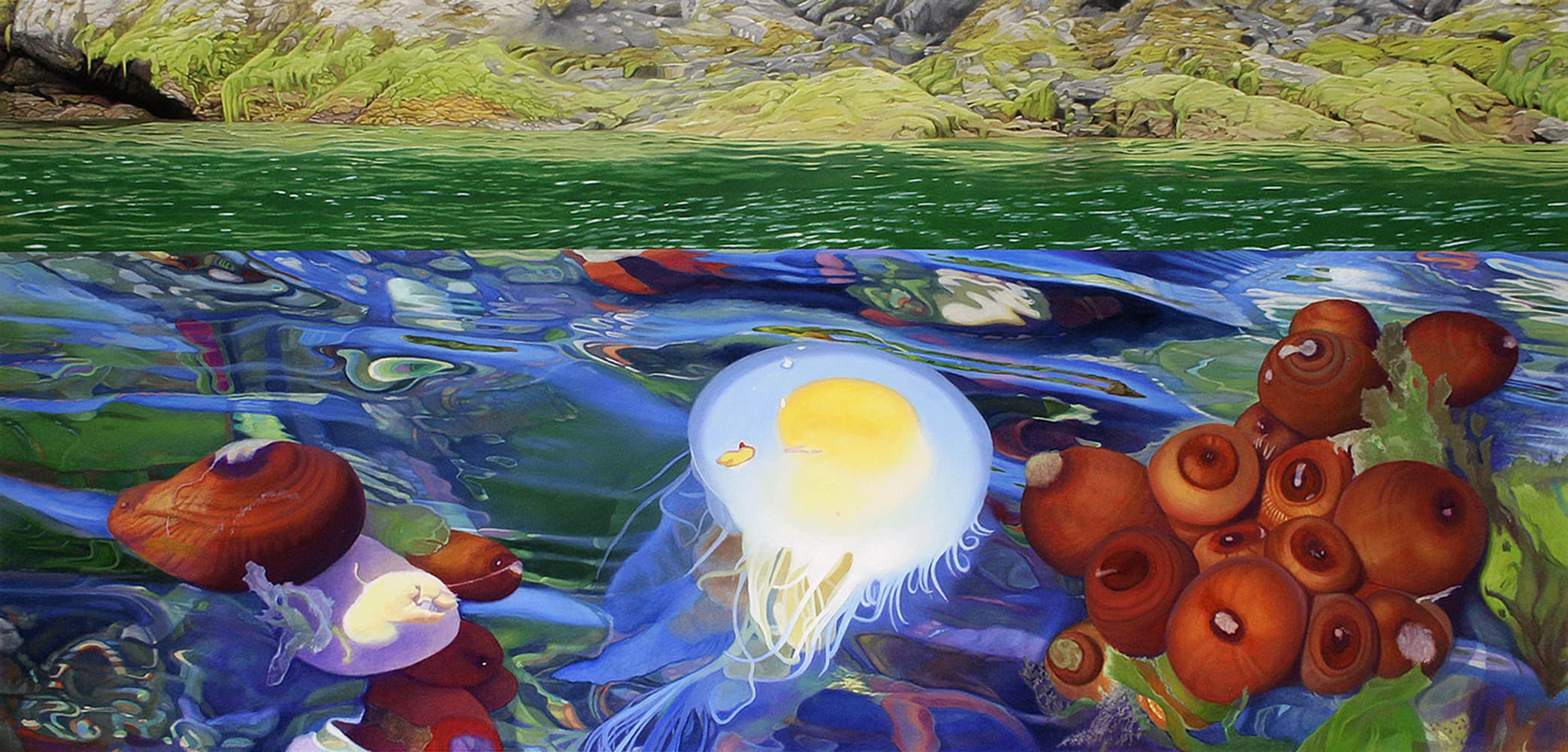 Kelowna, realism, Calgary, artist residency, winter scene, light, landscape, cloudy, panorama, ocean, egg, Haida, Queen Charlotte Islands, coast, jelly fish