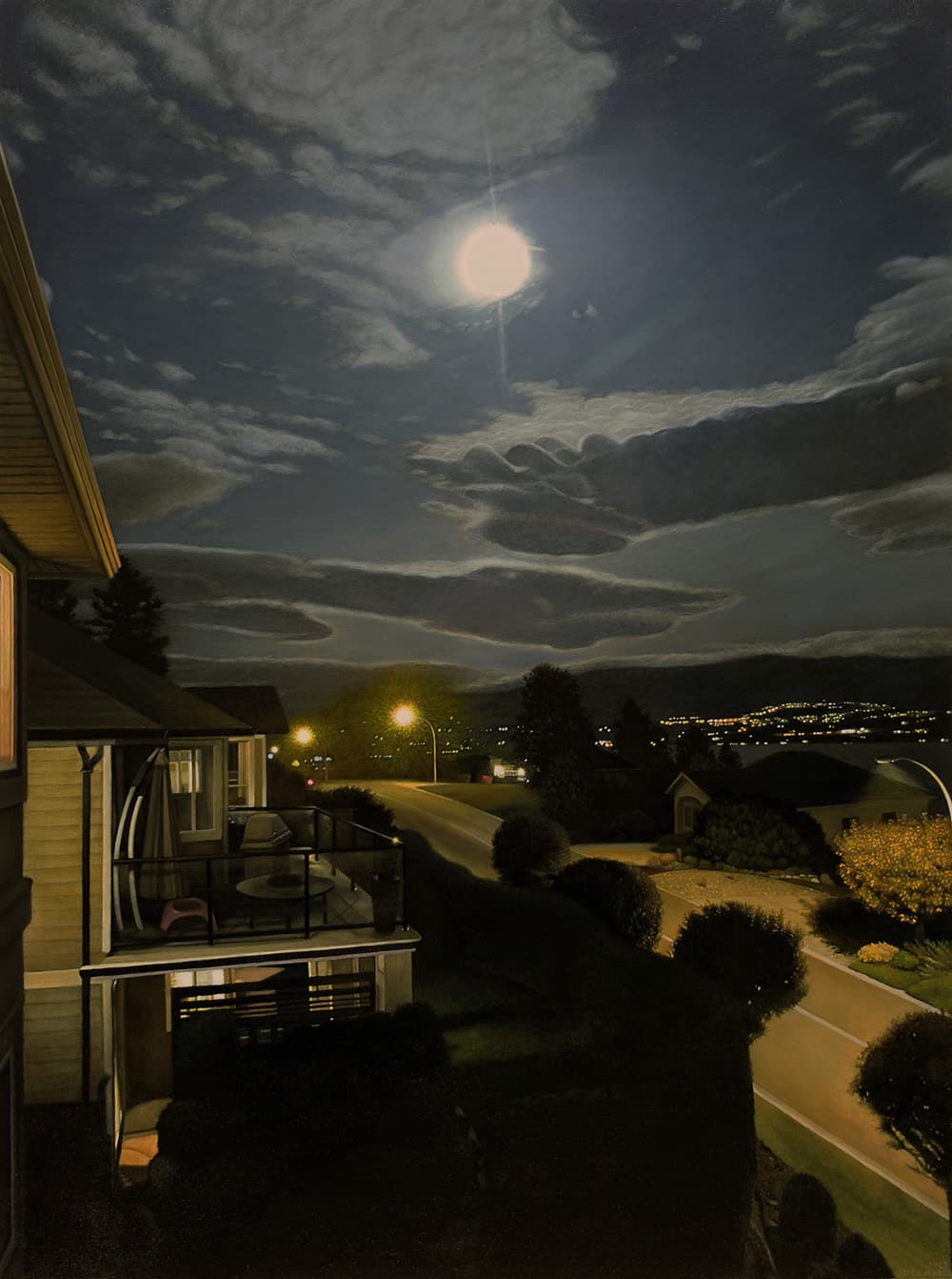 Nocturne, moon, full, dark lighting, Kelowna, street, suburb, deck
