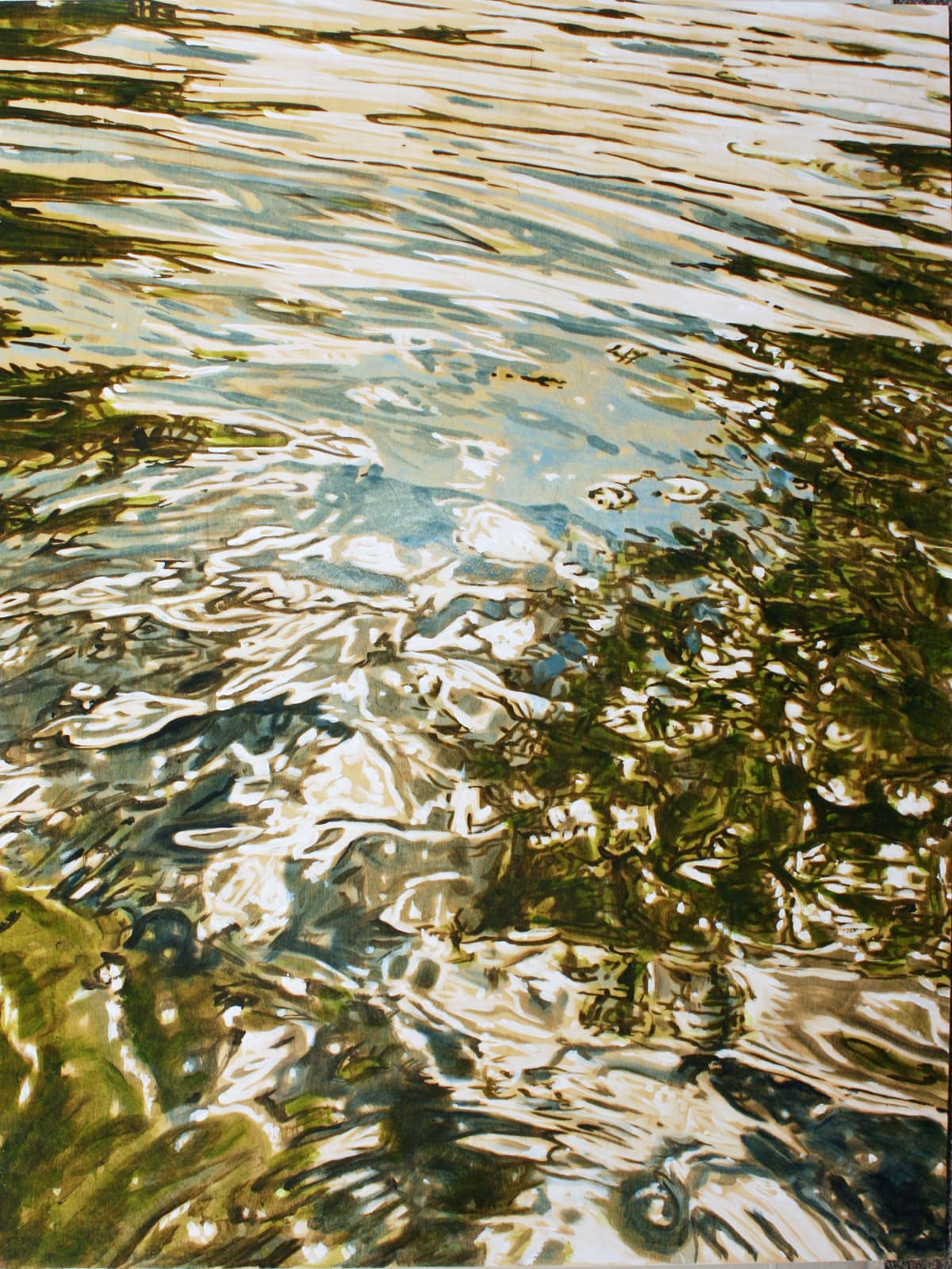 water, water reflections, resin, Quebec artist, reflections, lily pads, ripples, rocks