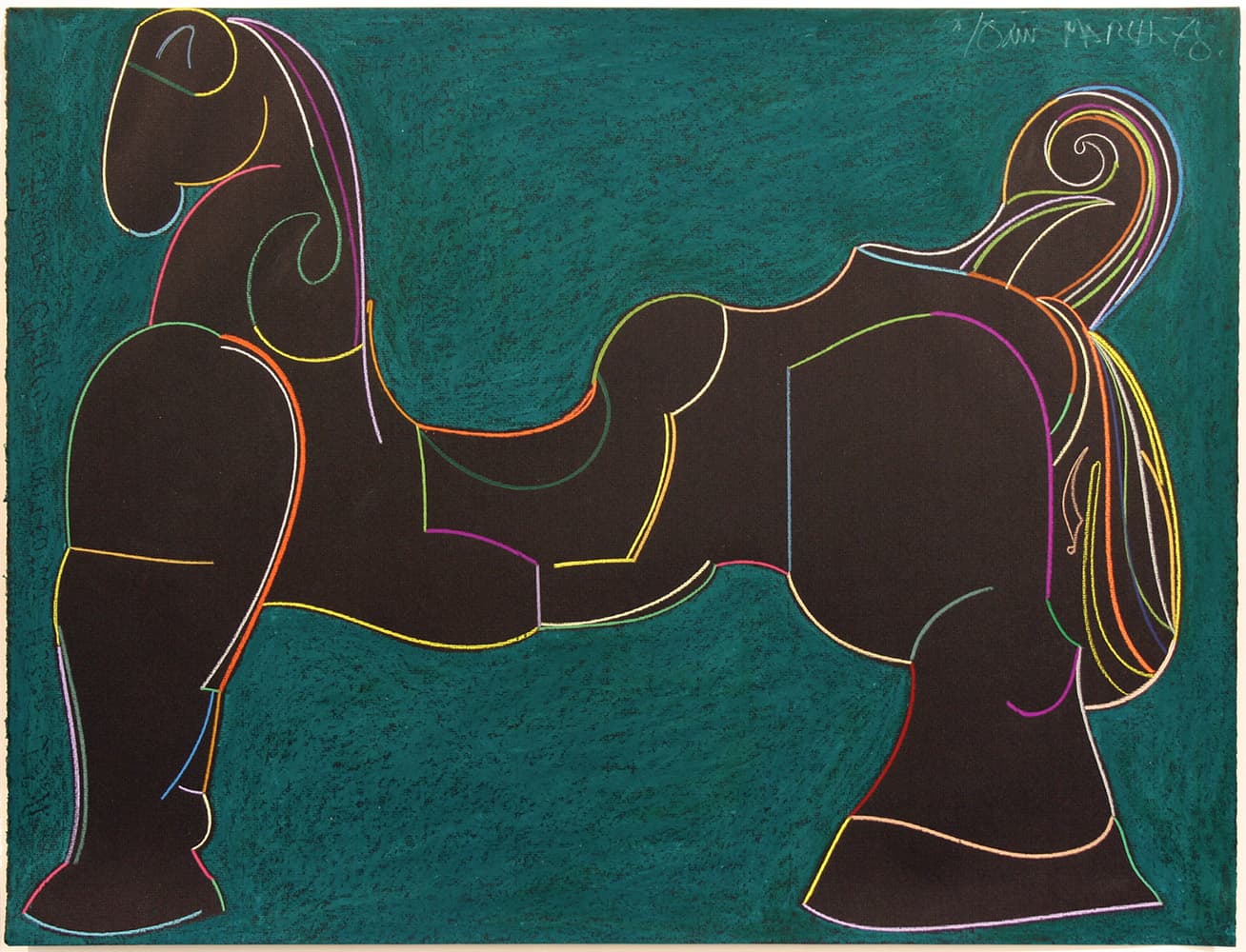 Action expressionism, Ontario artist, abstraction, Venice Bienanale, Toronto, Painters eleven, toy horses, mixed media, dark, green, black, child-like, minimal