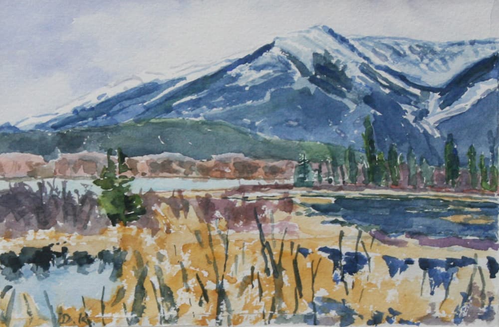 Emma Lake, Saskatoon, Saskatchewan, lake, clouds, sky, impressionism, trees, miniature, moody, bog, slew, marsh, mountains, rockies