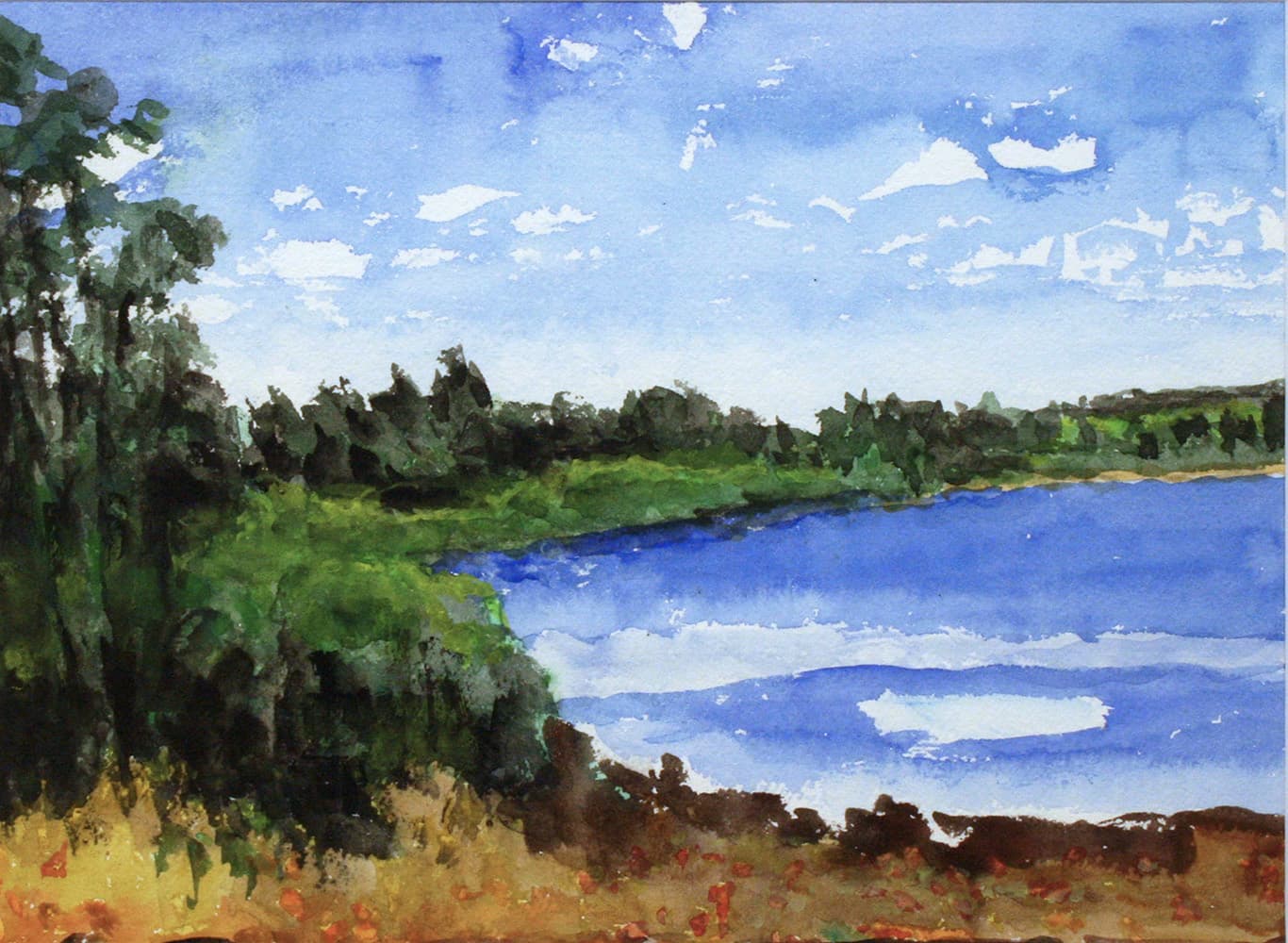 Emma Lake, Saskatoon, Saskatchewan, river, mountain, sky, impressionism,