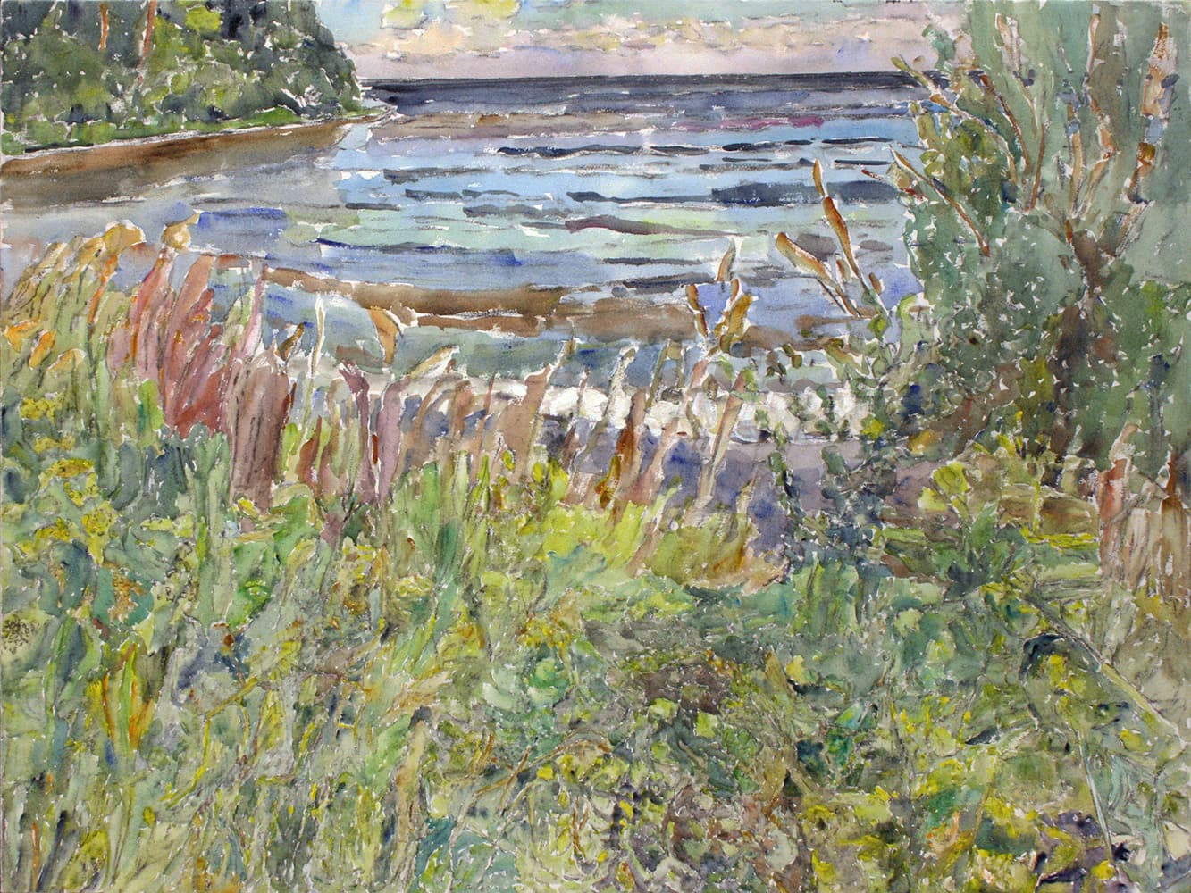 Emma Lake, Saskatoon, Saskatchewan, river, mountain, sky, impressionism,