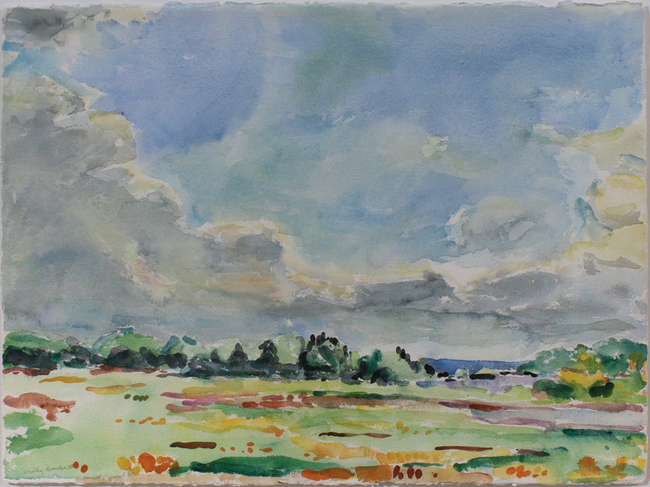 Emma Lake, Saskatoon, Saskatchewan, river, mountain, sky, impressionism, fields