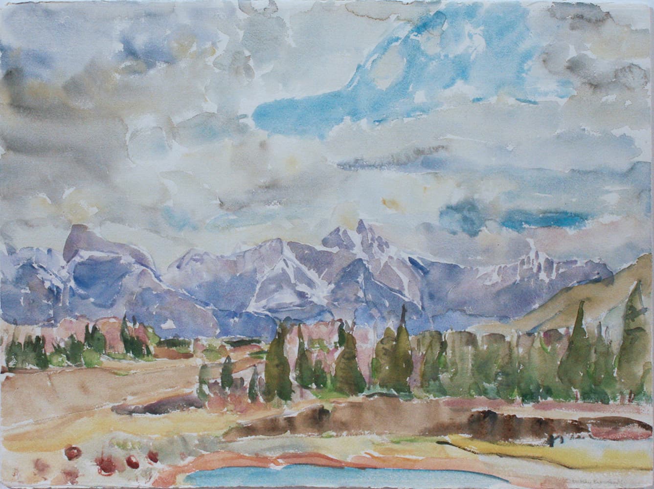 Emma Lake, Saskatoon, Saskatchewan, river, mountain, sky, impressionism, Alberta