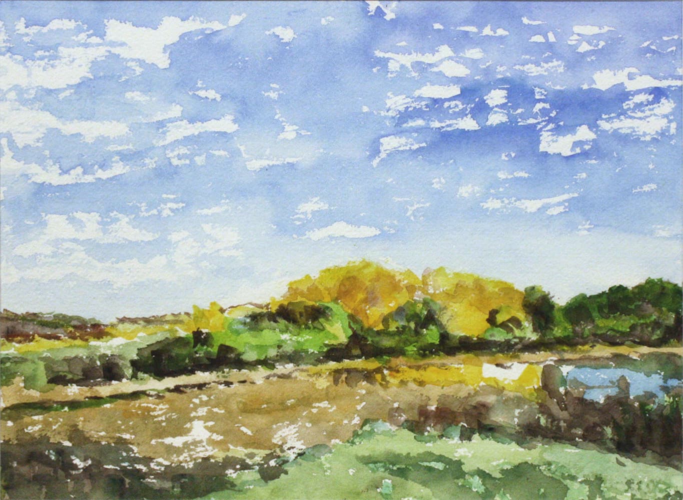 Emma Lake, Saskatoon, Saskatchewan, river, mountain, sky, impressionism,