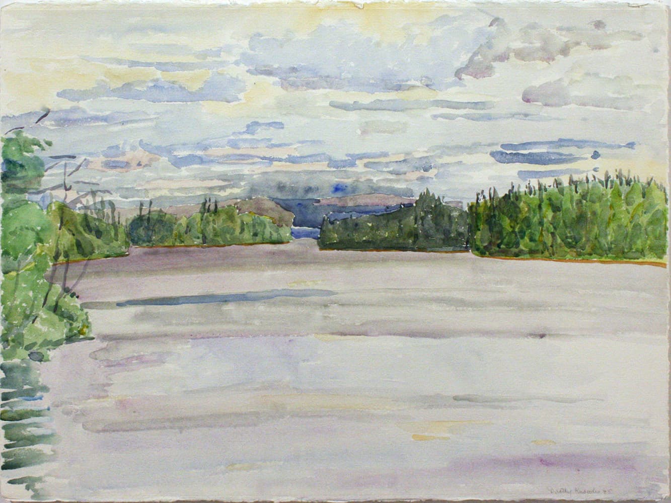 Emma Lake, Saskatoon, Saskatchewan, river, mountain, sky, impressionism,