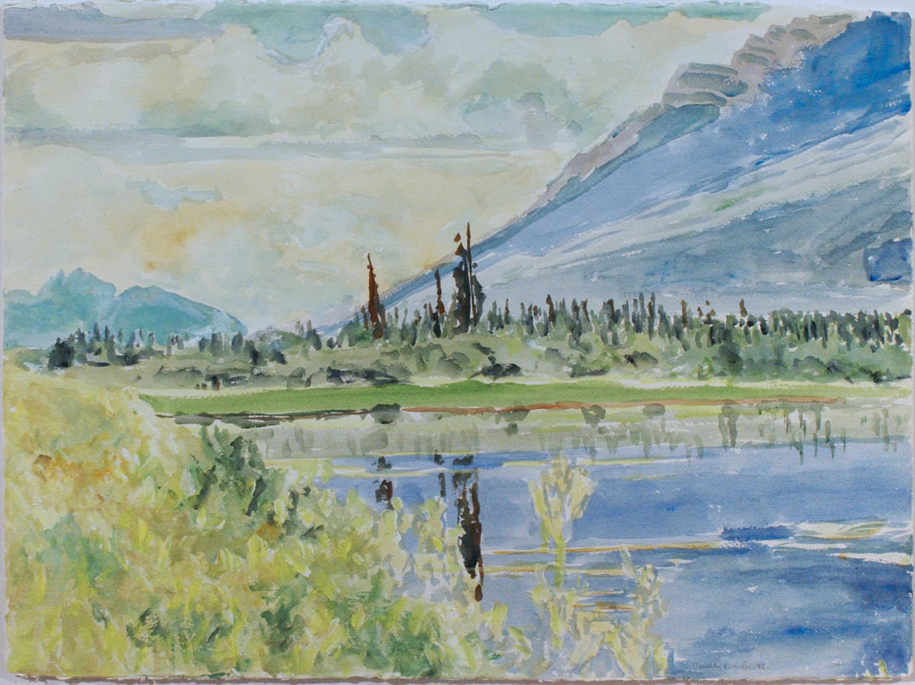 Emma Lake, Saskatoon, Saskatchewan, river, mountain, sky, impressionism,