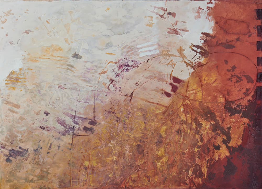 Abstraction, Sunshine coast, British Columbia Artist, Action expressionism, mixed media, maroon, wave, emotions