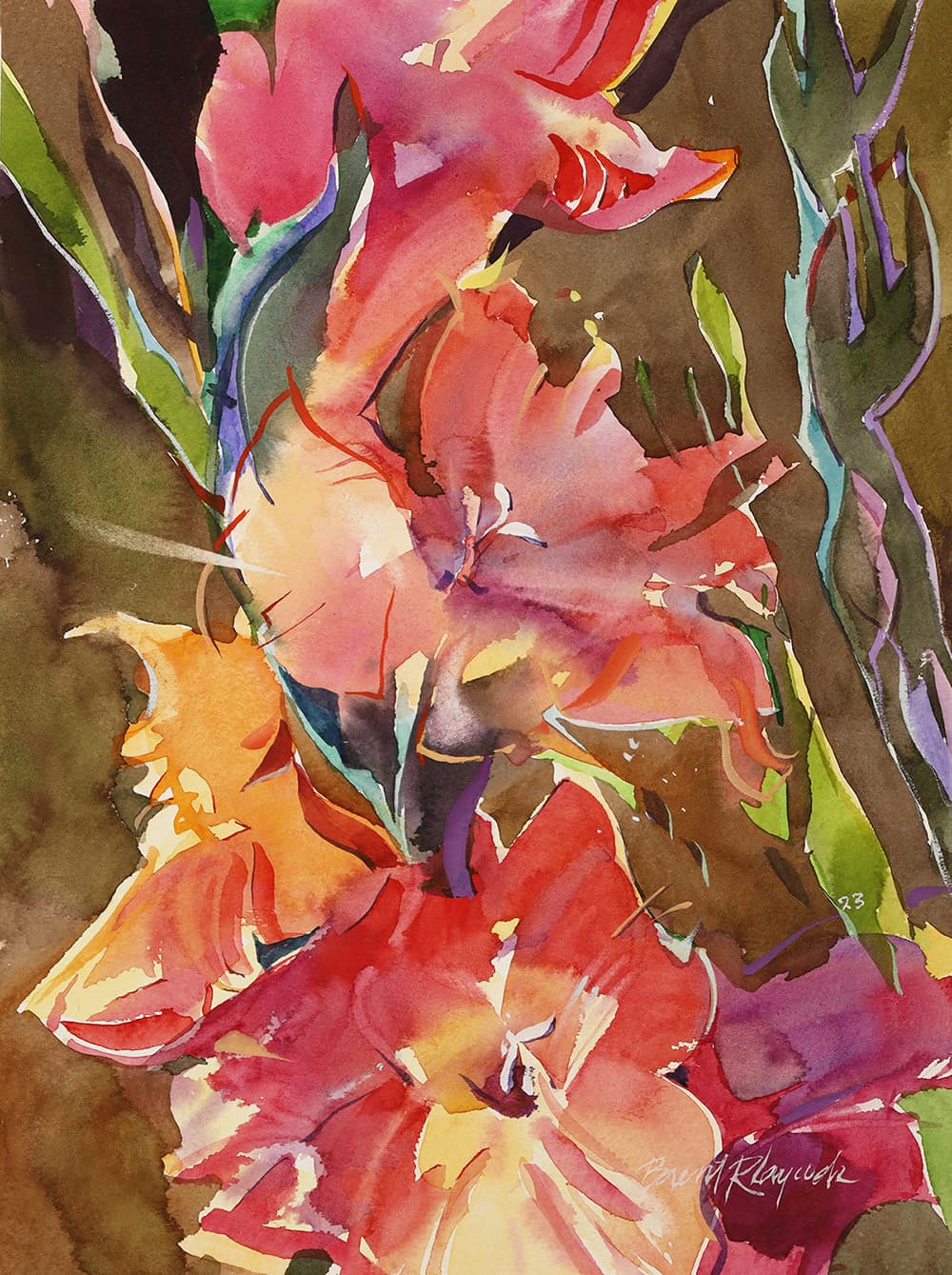 pastel colors, mountain, river, rocky mountains, landscape, moving, Banff, floral, red, watercolor