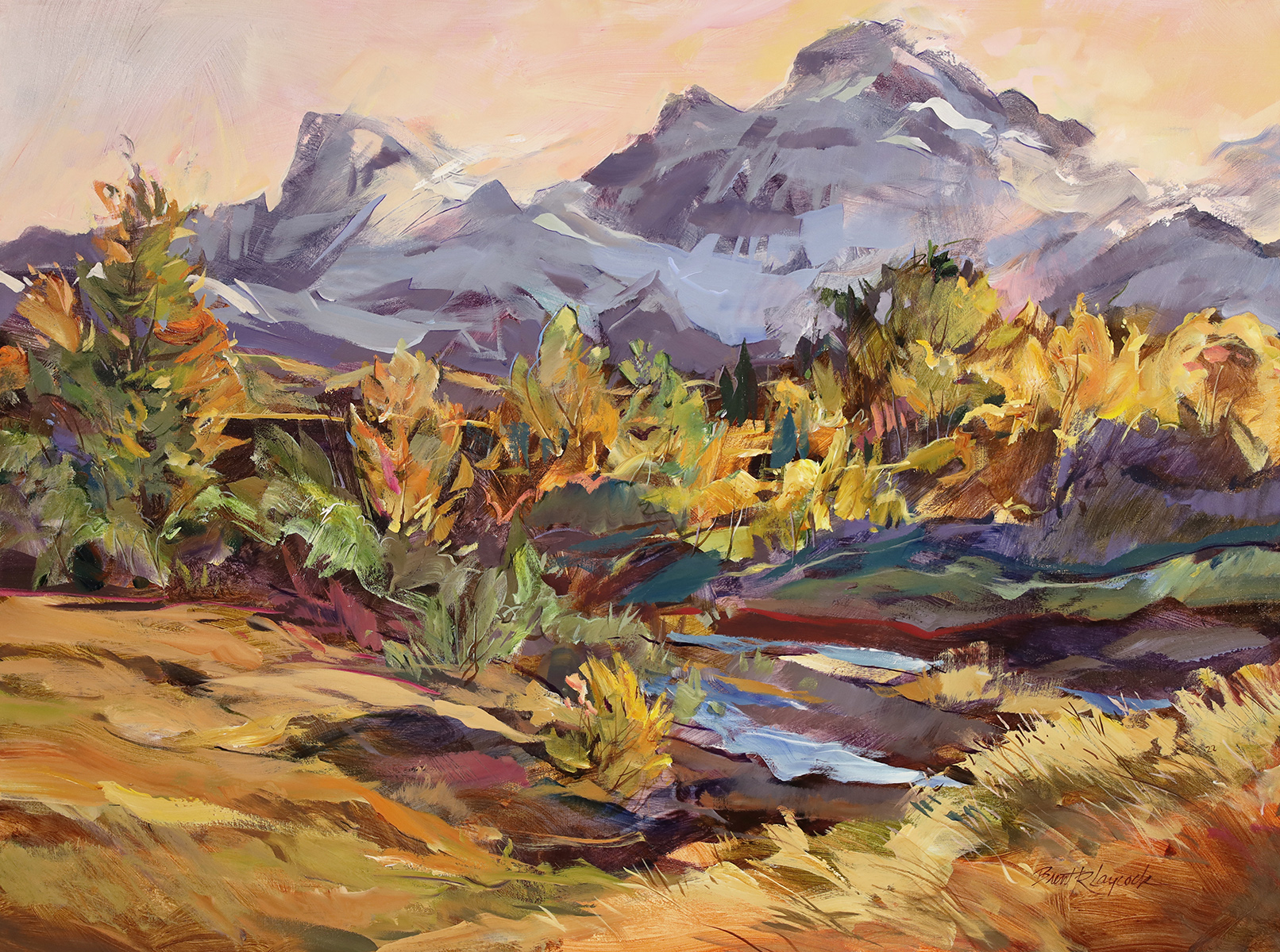 fall, waterton, mountain, alpine, river, autumn, national park, painterly