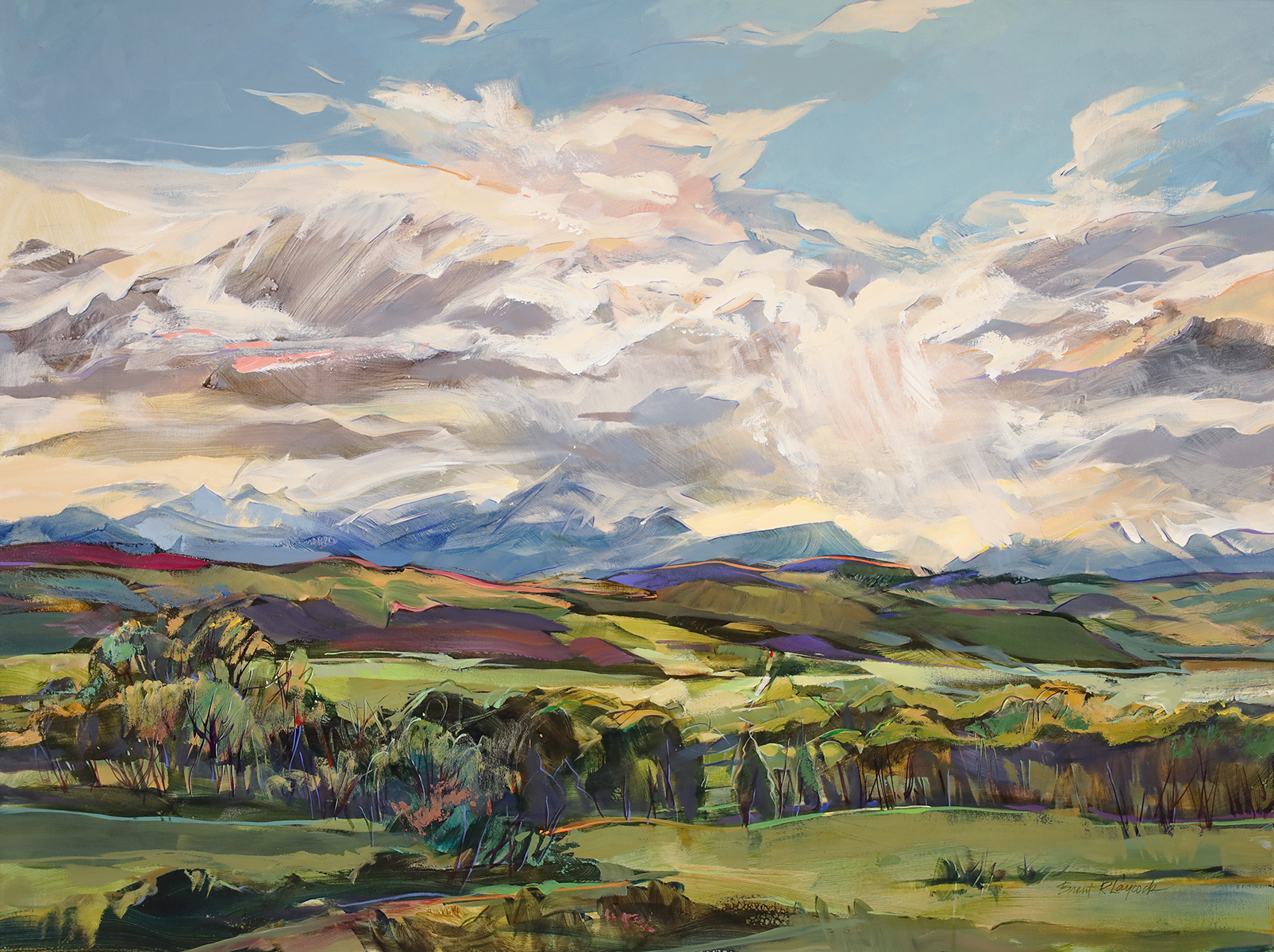 foothills, green, vegetation, vibrant, clouds